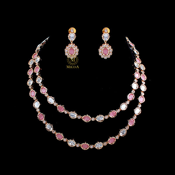 Jivika Pastel Pink Double Layered Necklace Set