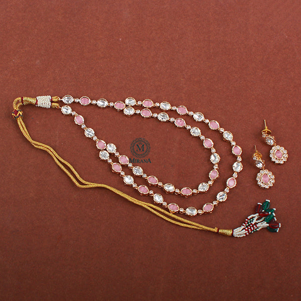 Jivika Pastel Pink Double Layered Necklace Set