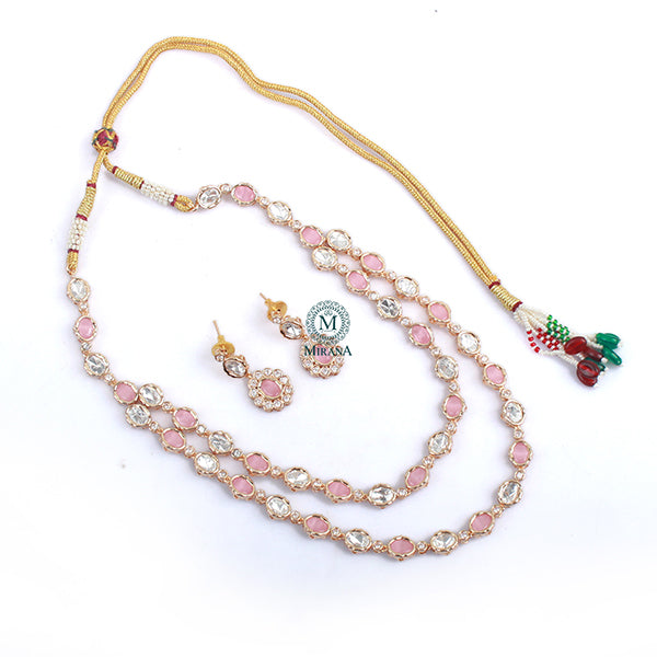 Jivika Pastel Pink Double Layered Necklace Set