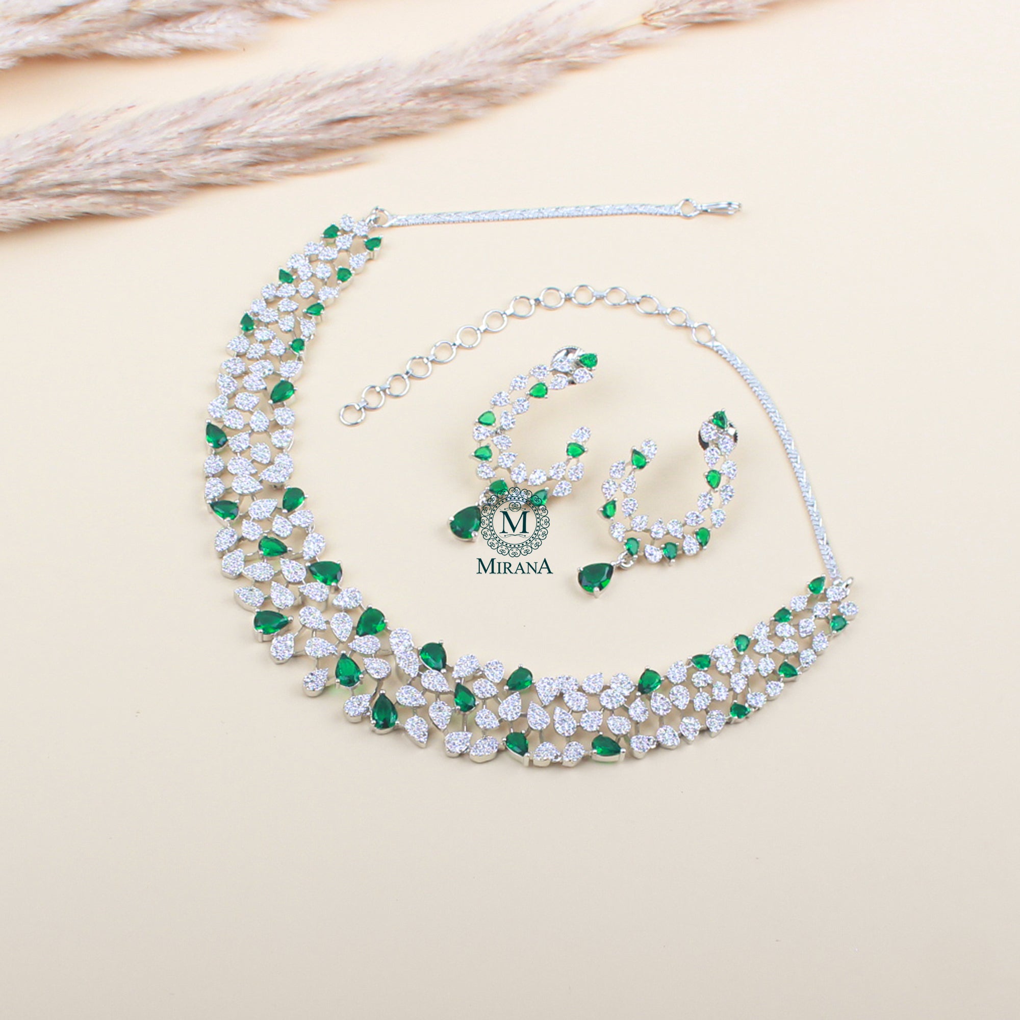 Elara Emerald Green Designer Necklace Set