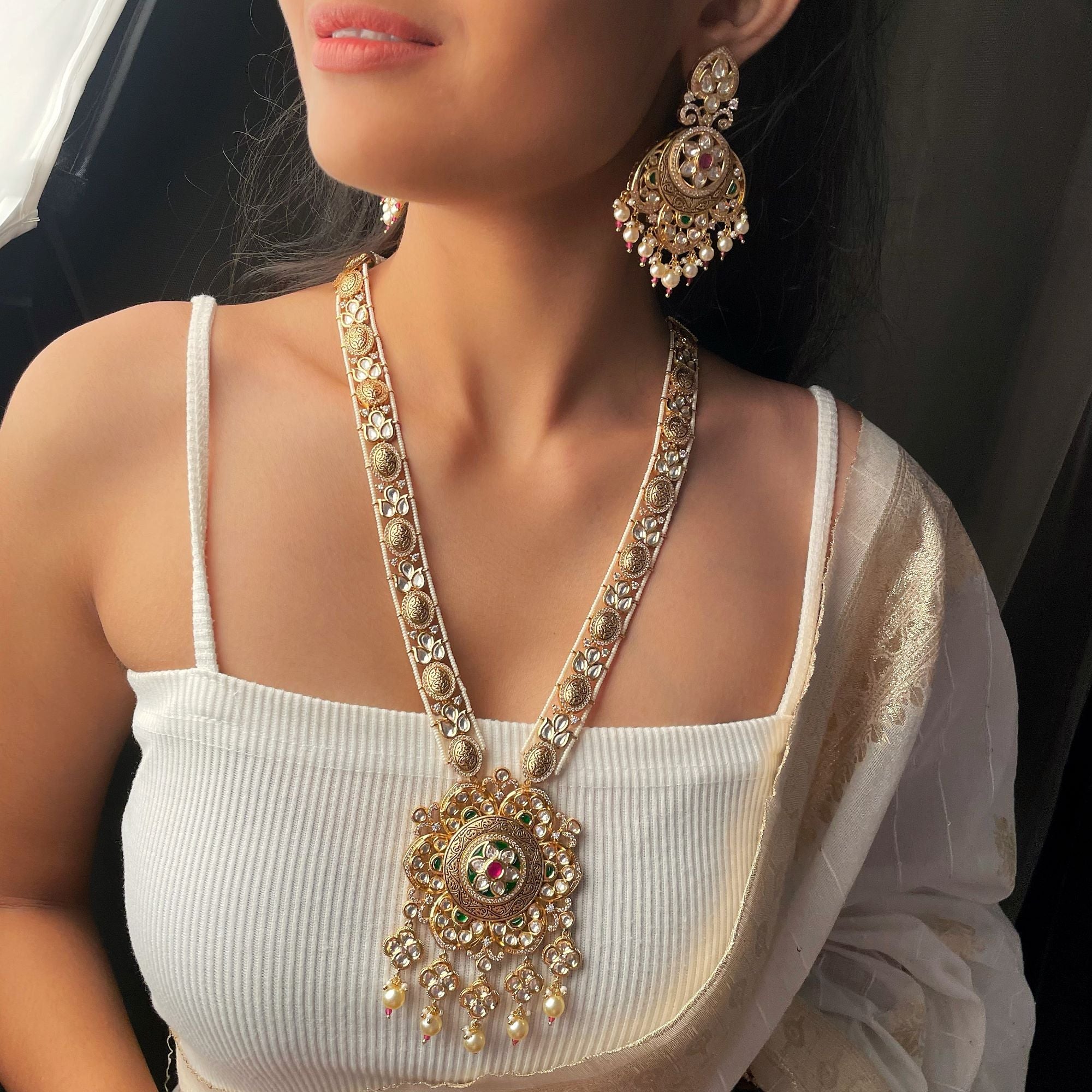 Vanasi Polki Designer Long Necklace Set
