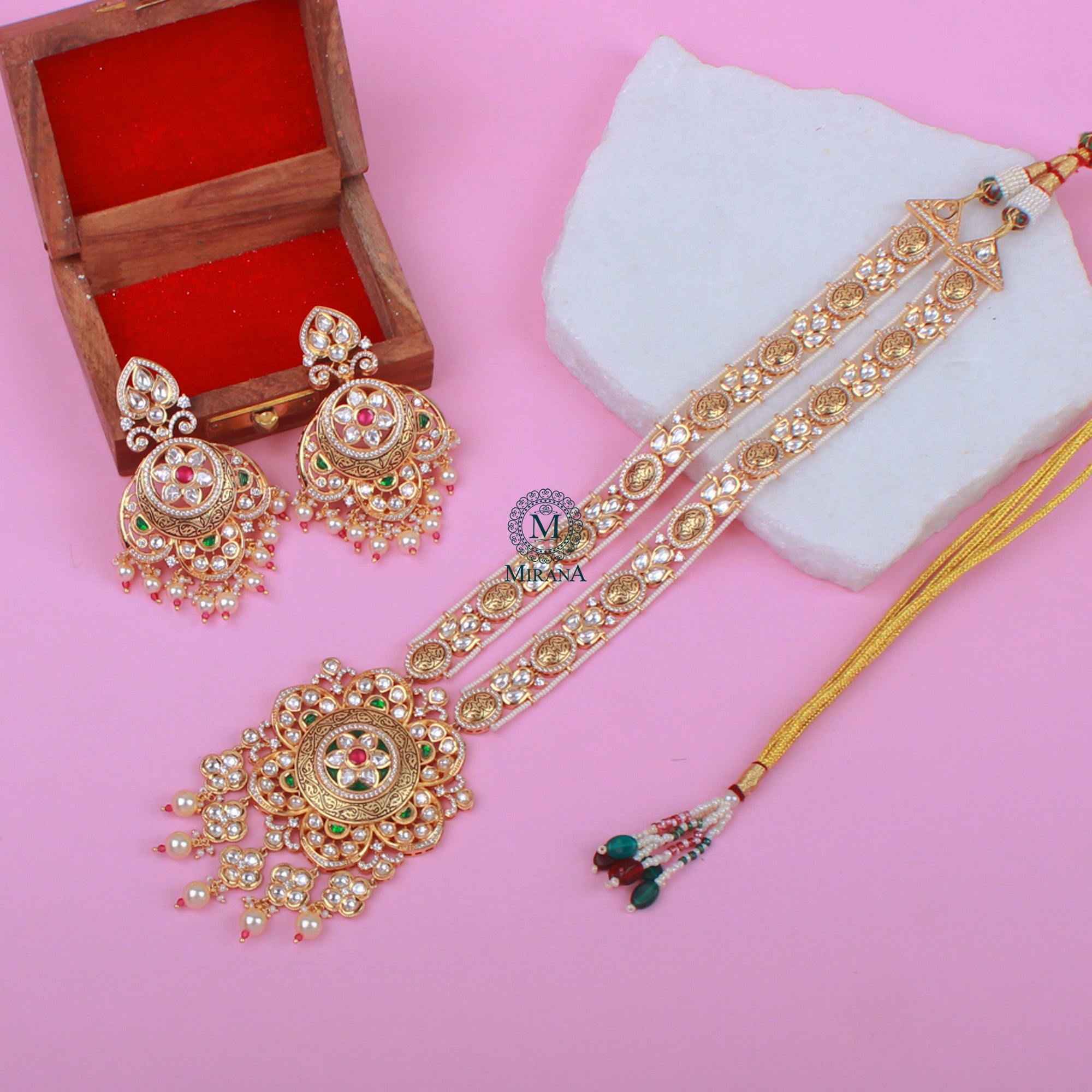 Vanasi Polki Designer Long Necklace Set