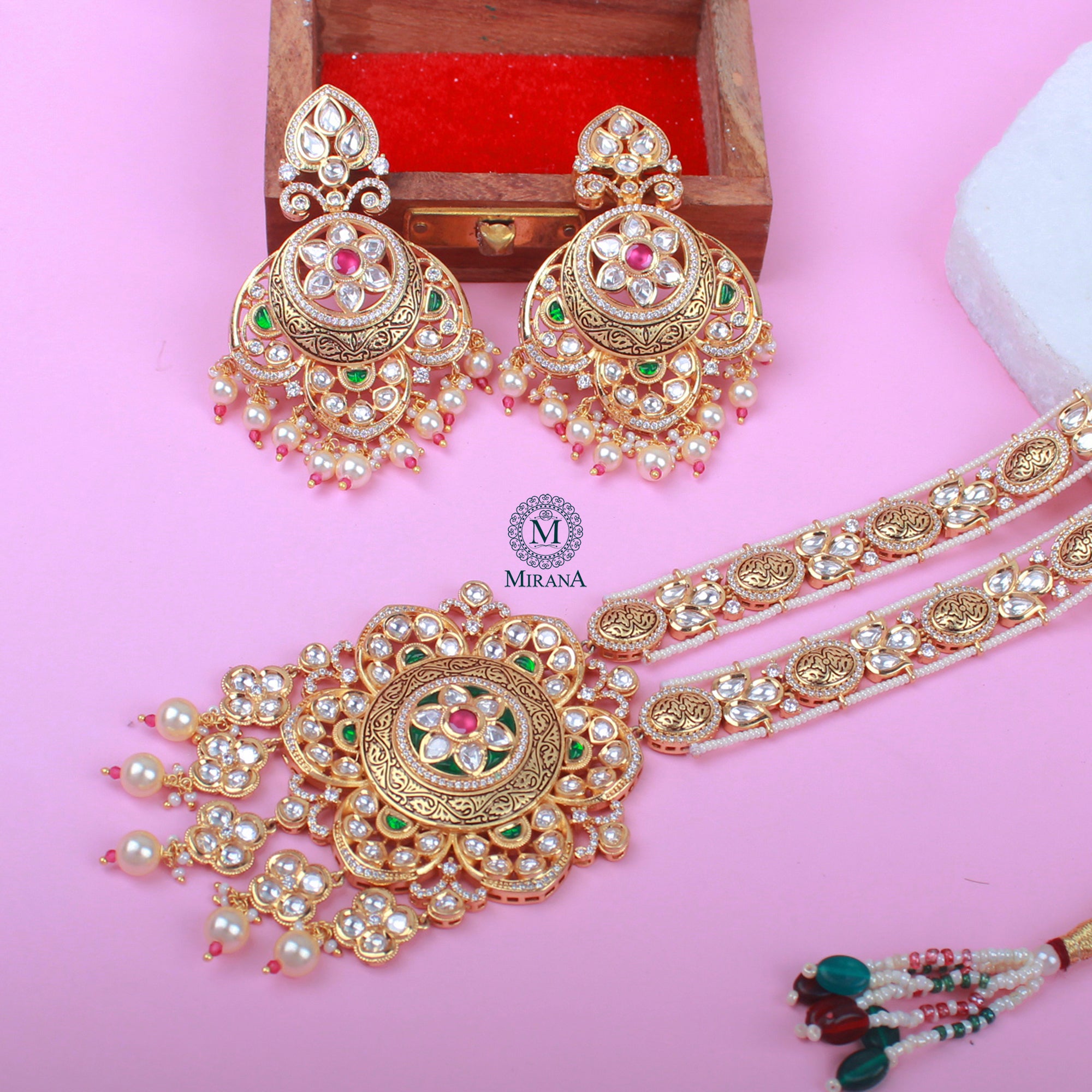 Vanasi Polki Designer Long Necklace Set