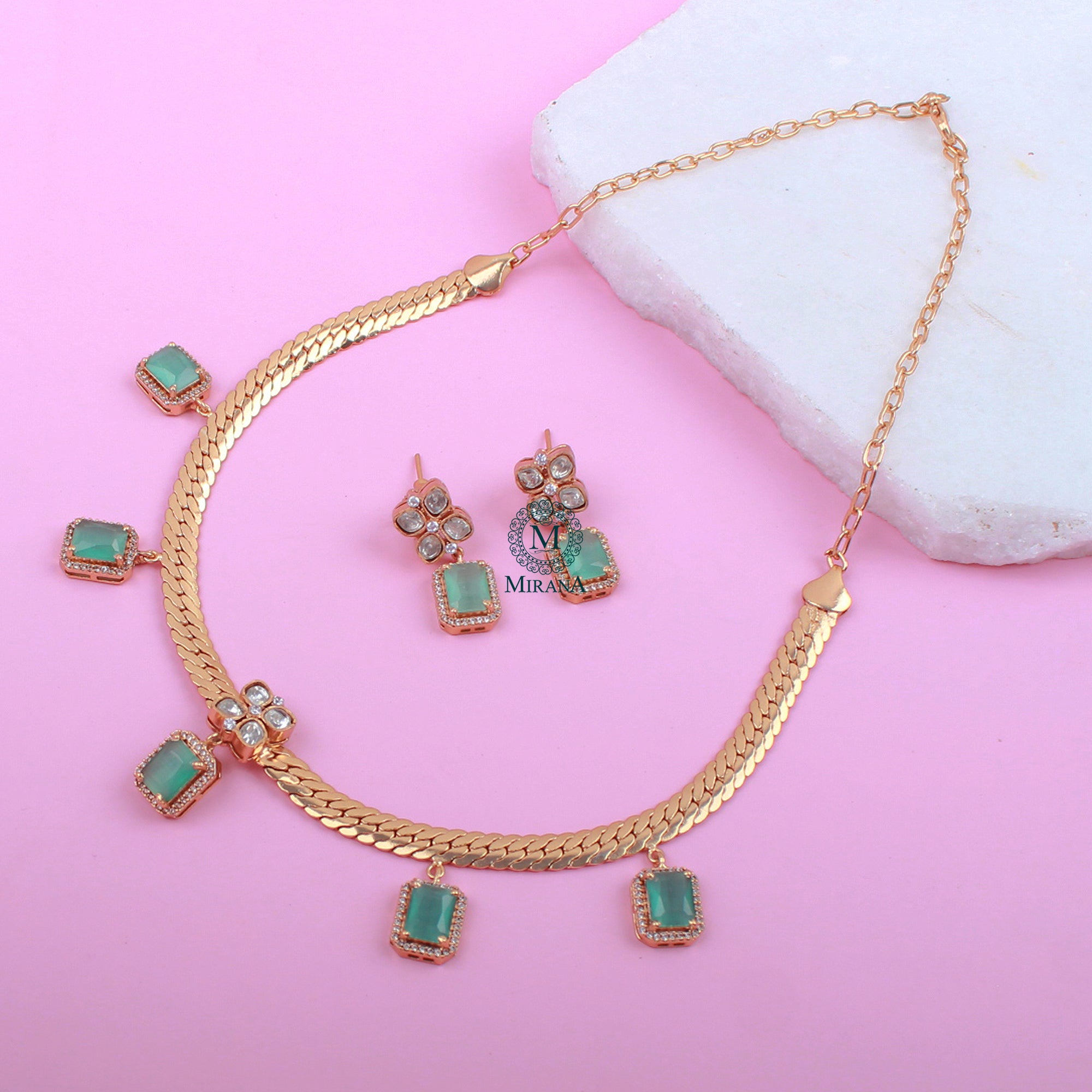 Rolisha Pastel Green Moissanite Necklace Set