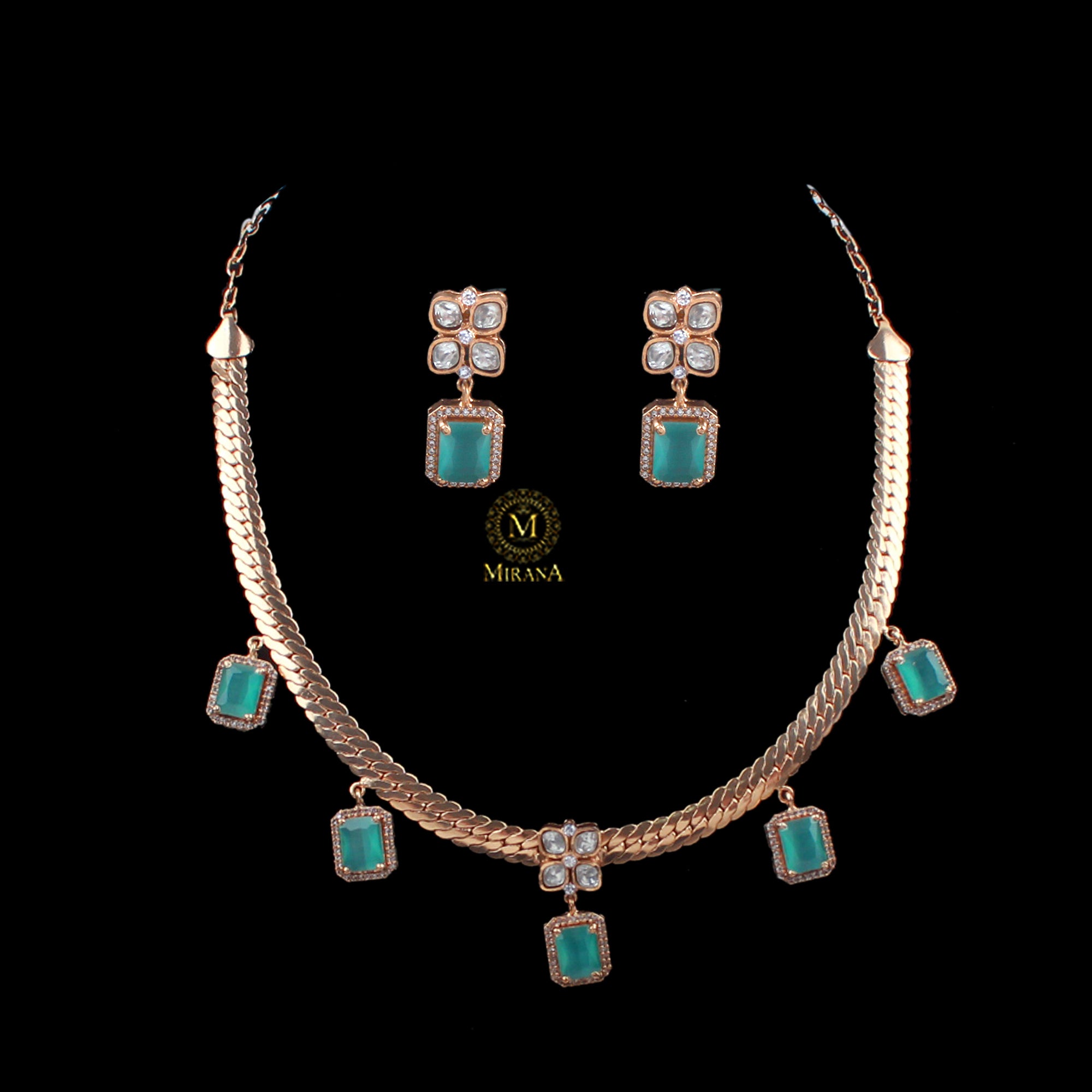 Rolisha Pastel Green Moissanite Necklace Set