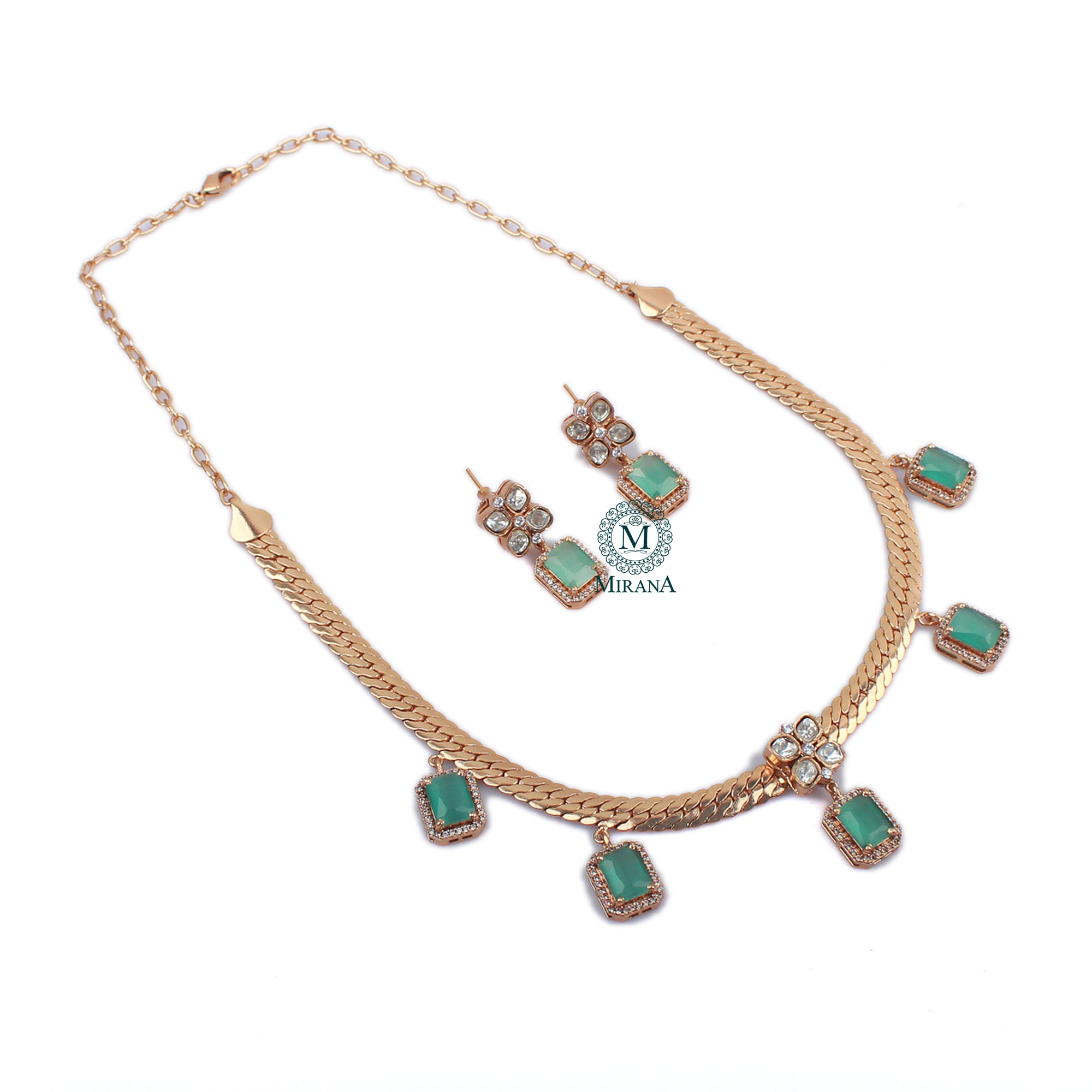 Rolisha Pastel Green Moissanite Necklace Set