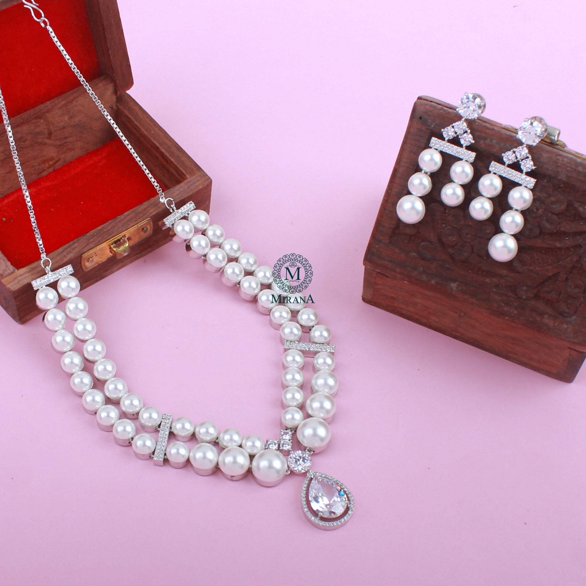 Dovie Pearl CZ Designer Necklace Set