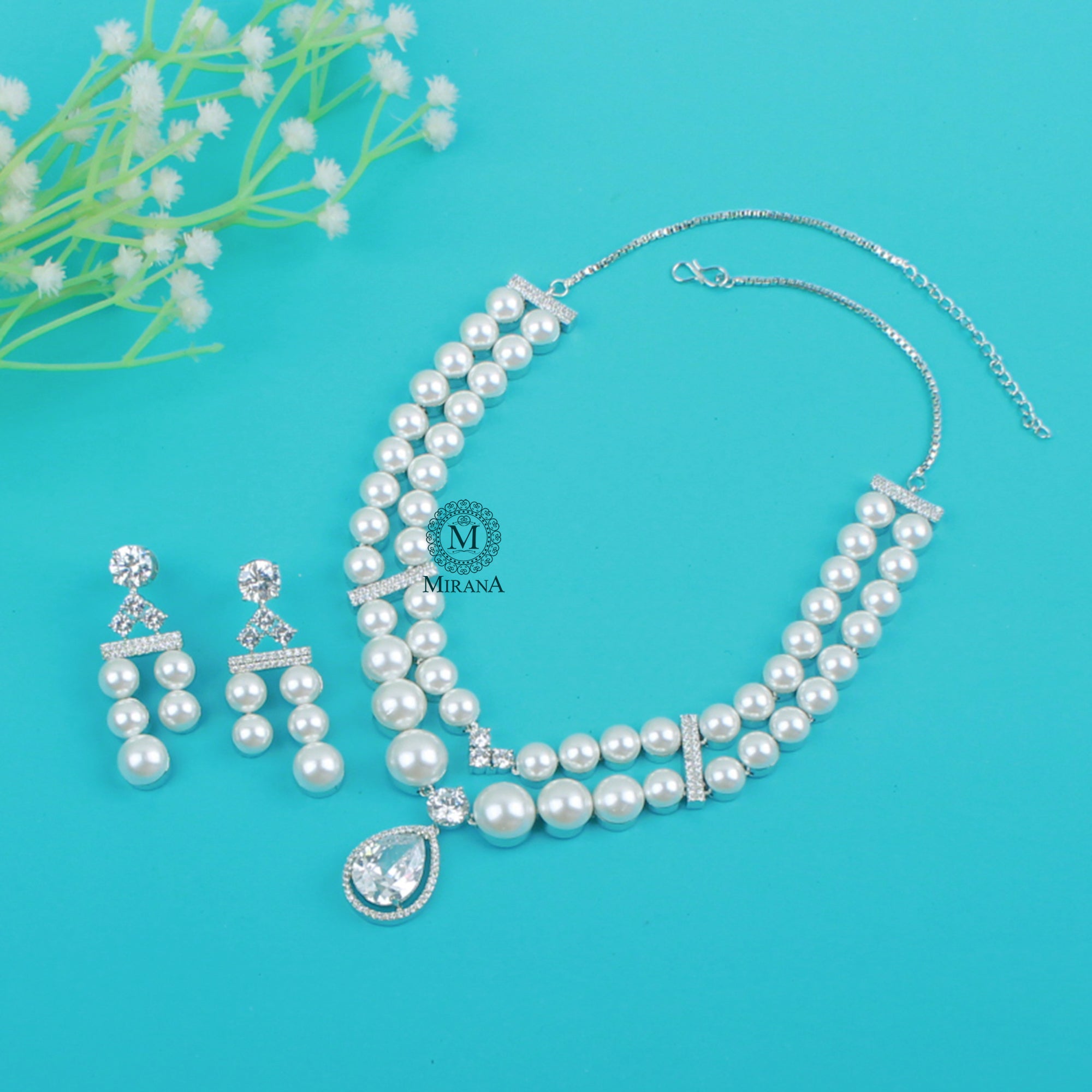 Dovie Pearl CZ Designer Necklace Set