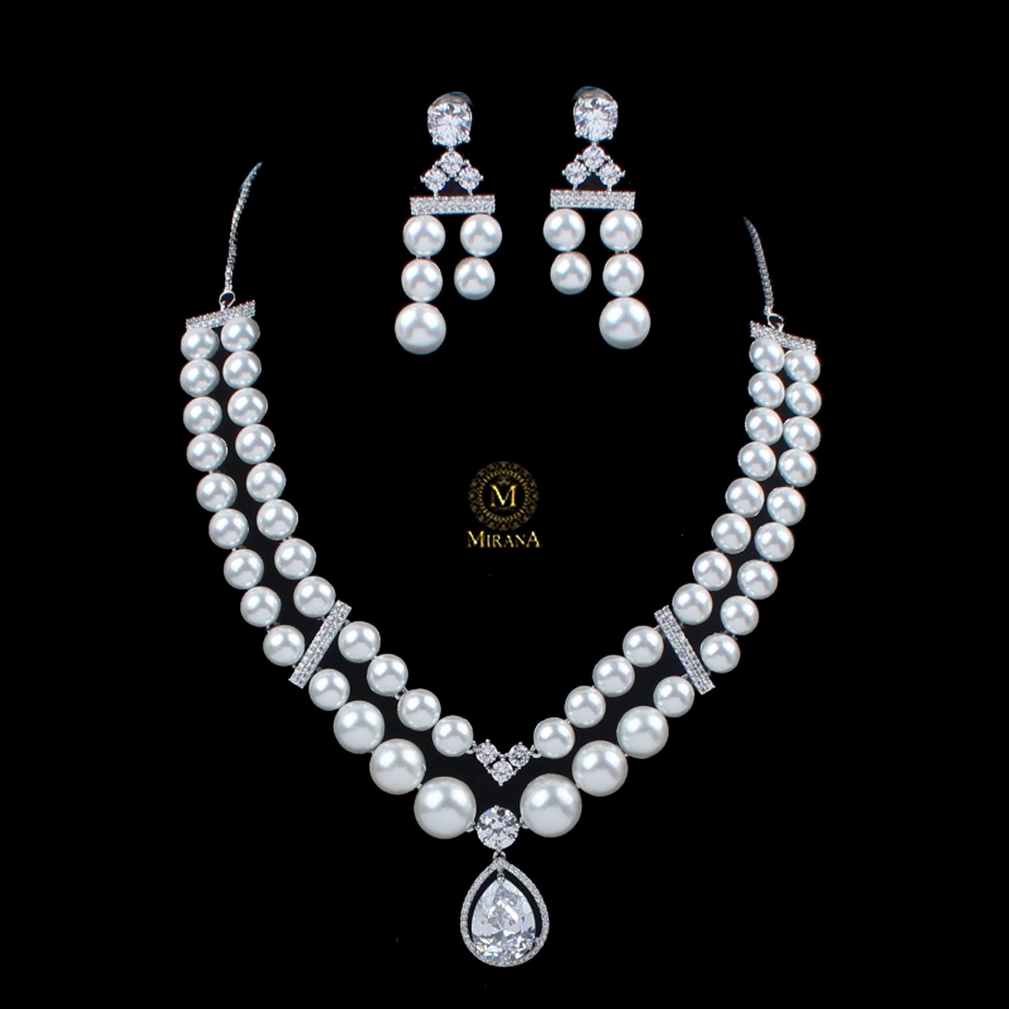 Dovie Pearl CZ Designer Necklace Set