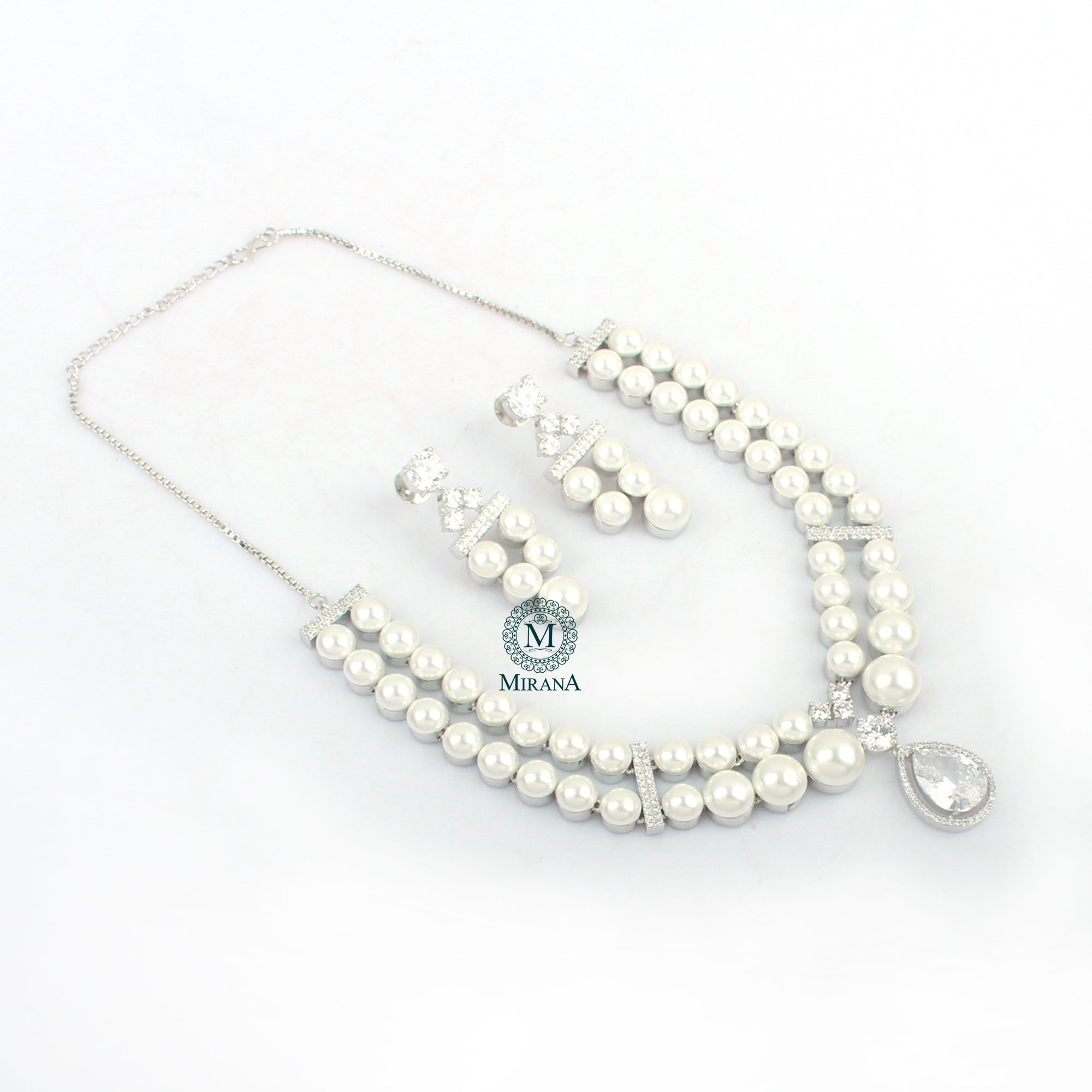 Dovie Pearl CZ Designer Necklace Set