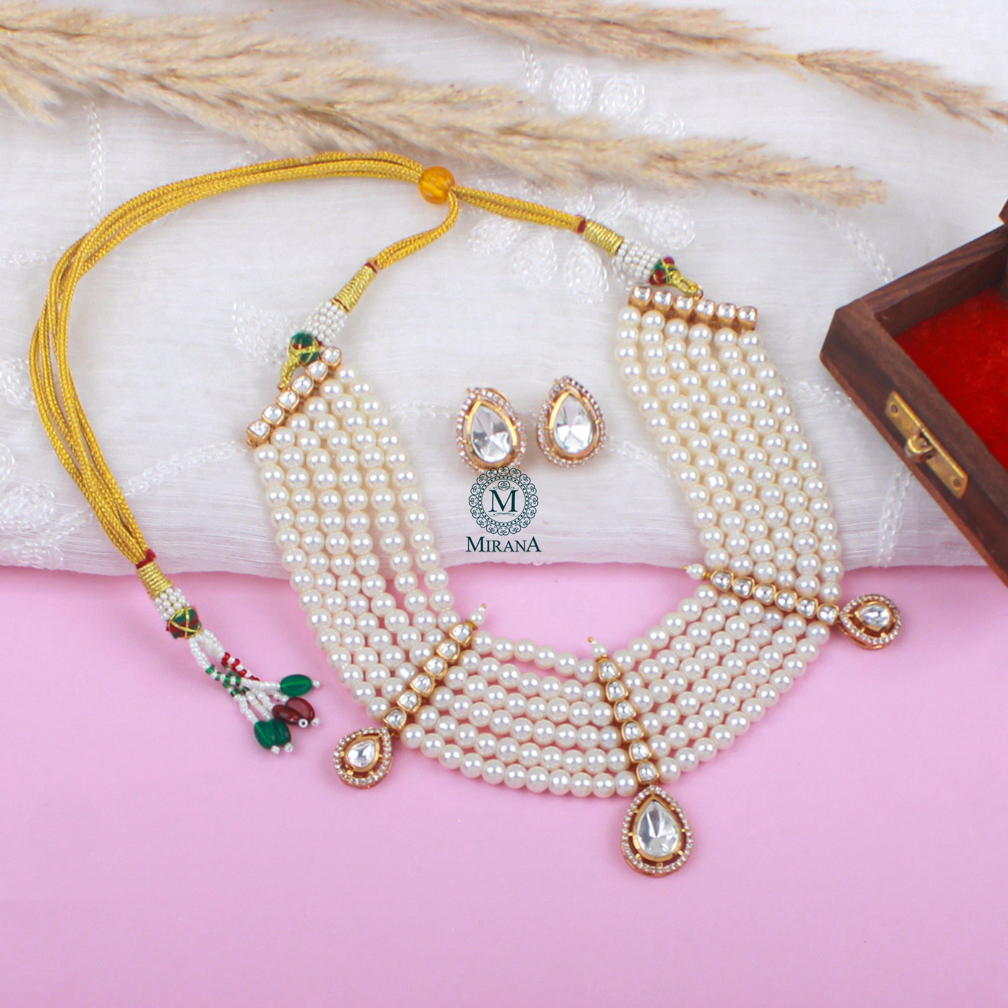 Noor Pearl Layered Moissanite Necklace Set