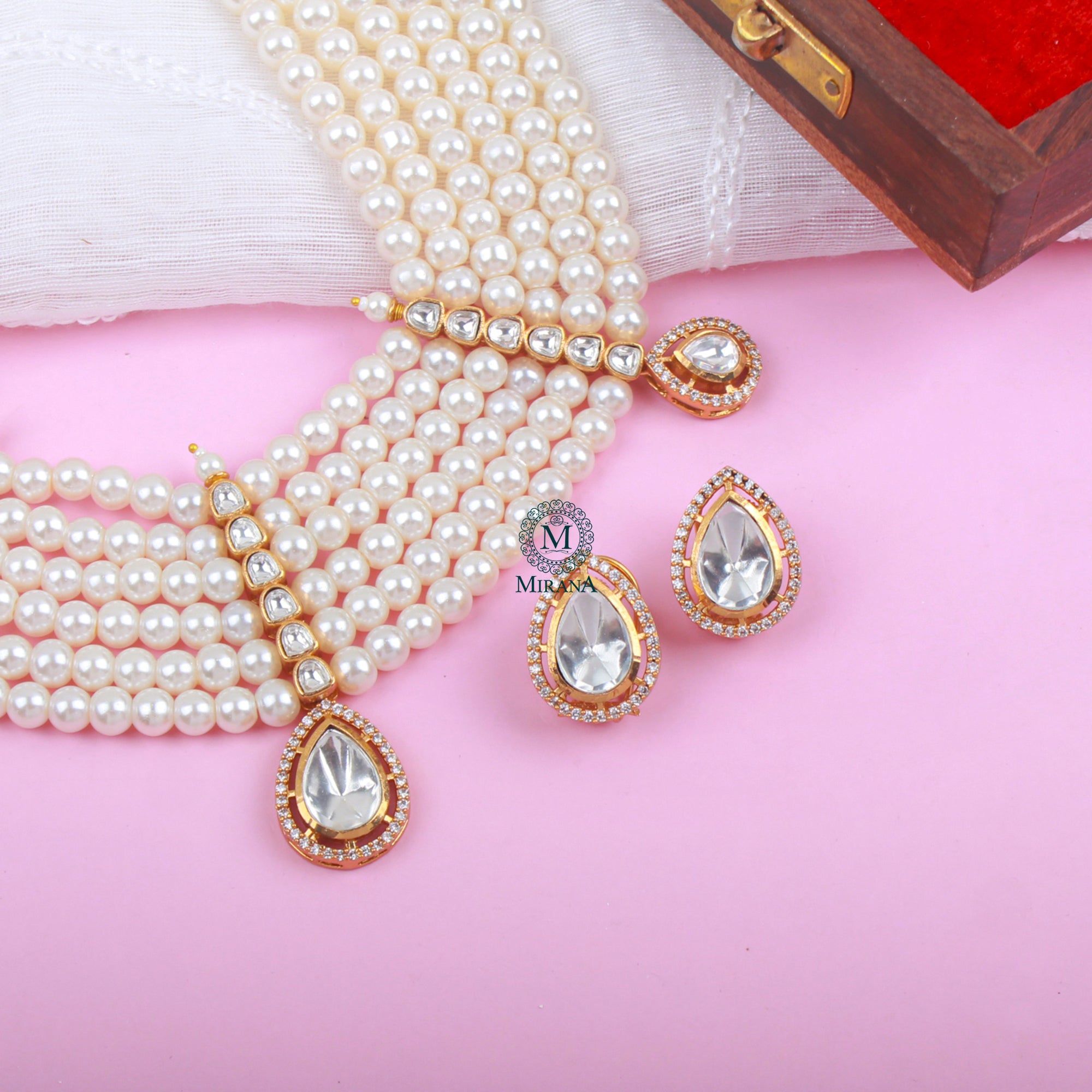 Noor Pearl Layered Moissanite Necklace Set
