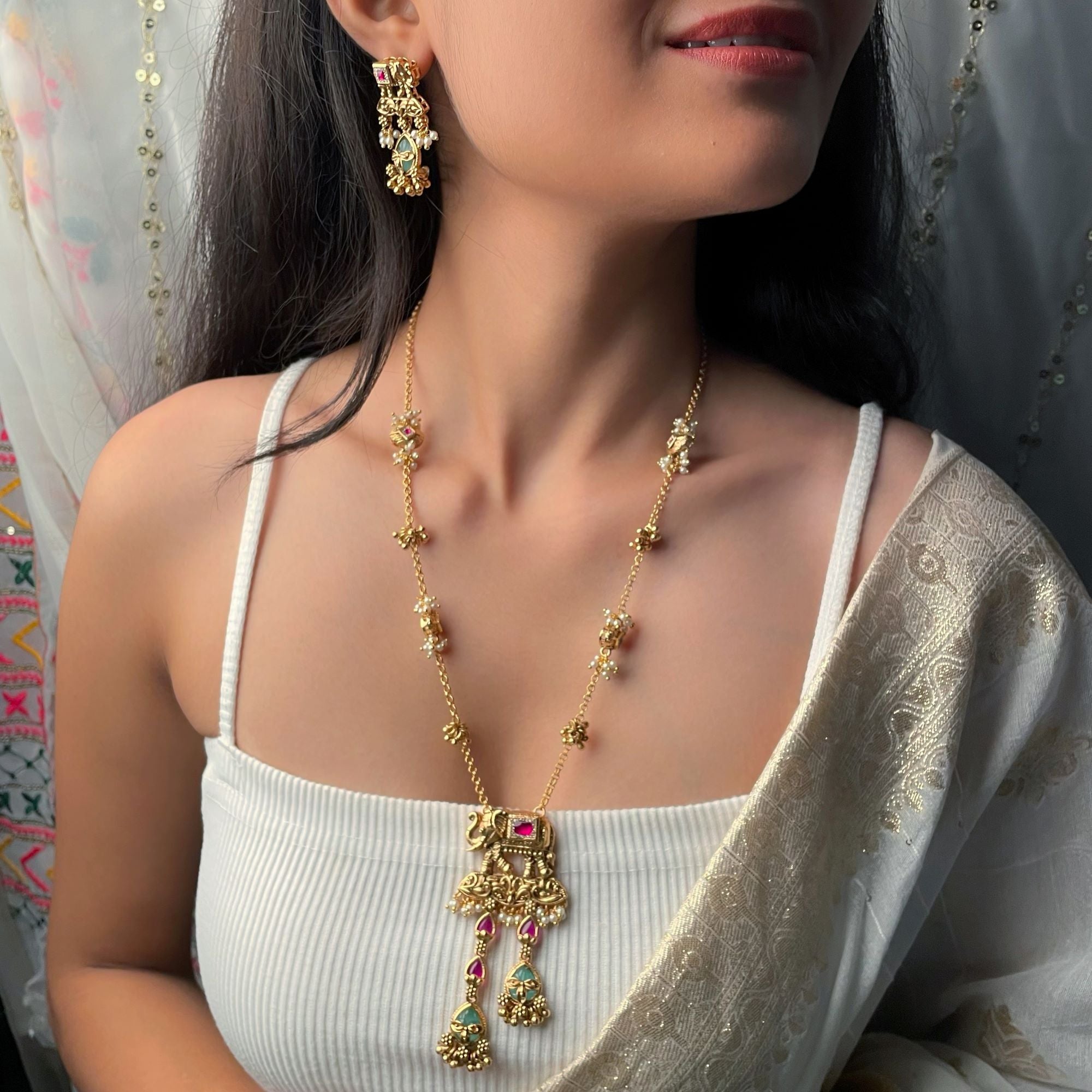 Gajgamini Antique Designer Long Necklace Set