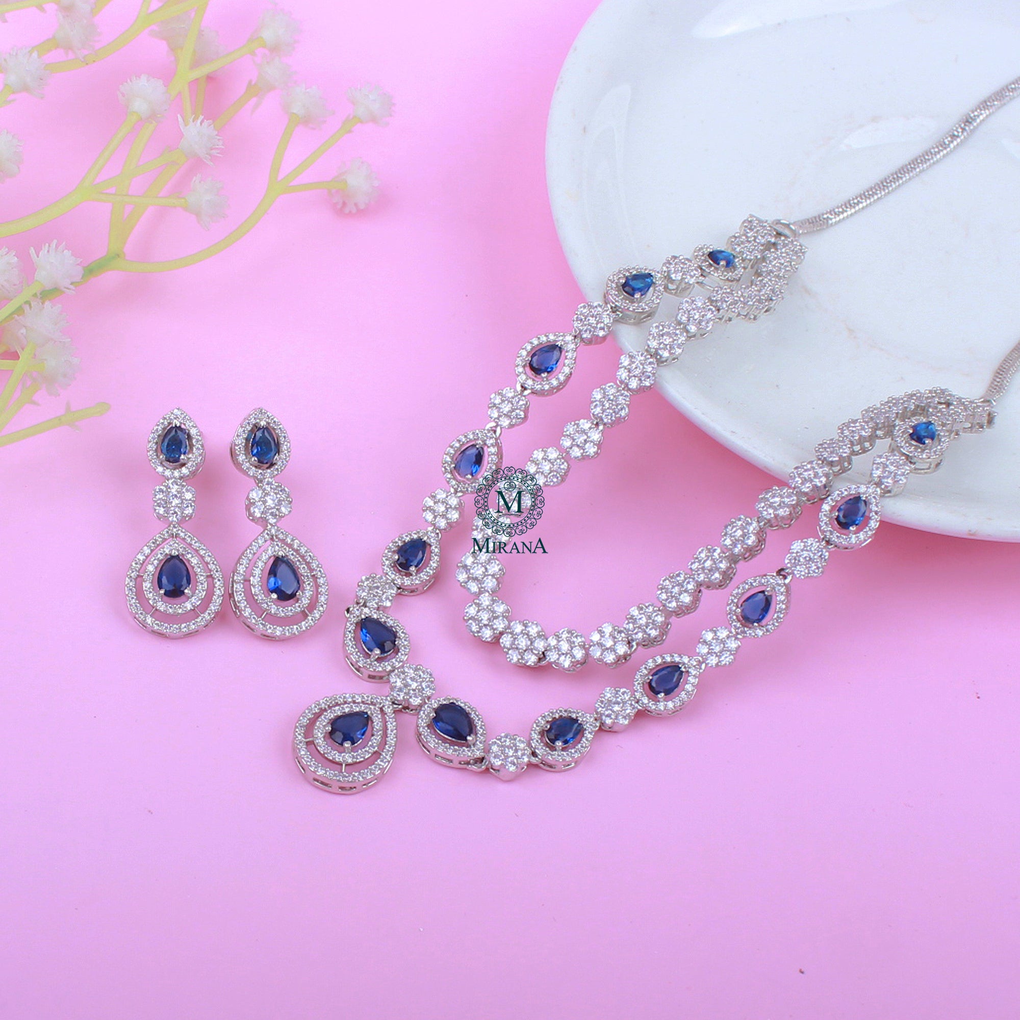 Olivia Sapphire Blue Designer Necklace Set