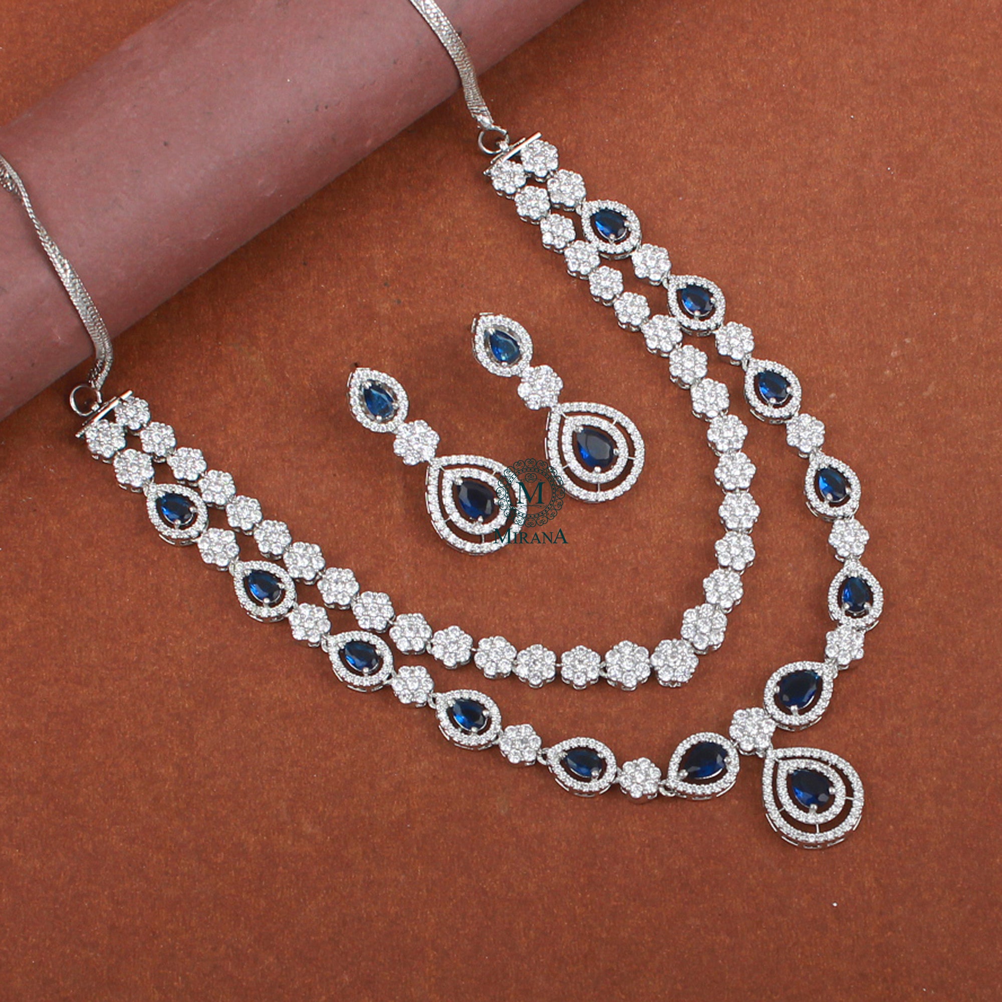 Olivia Sapphire Blue Designer Necklace Set