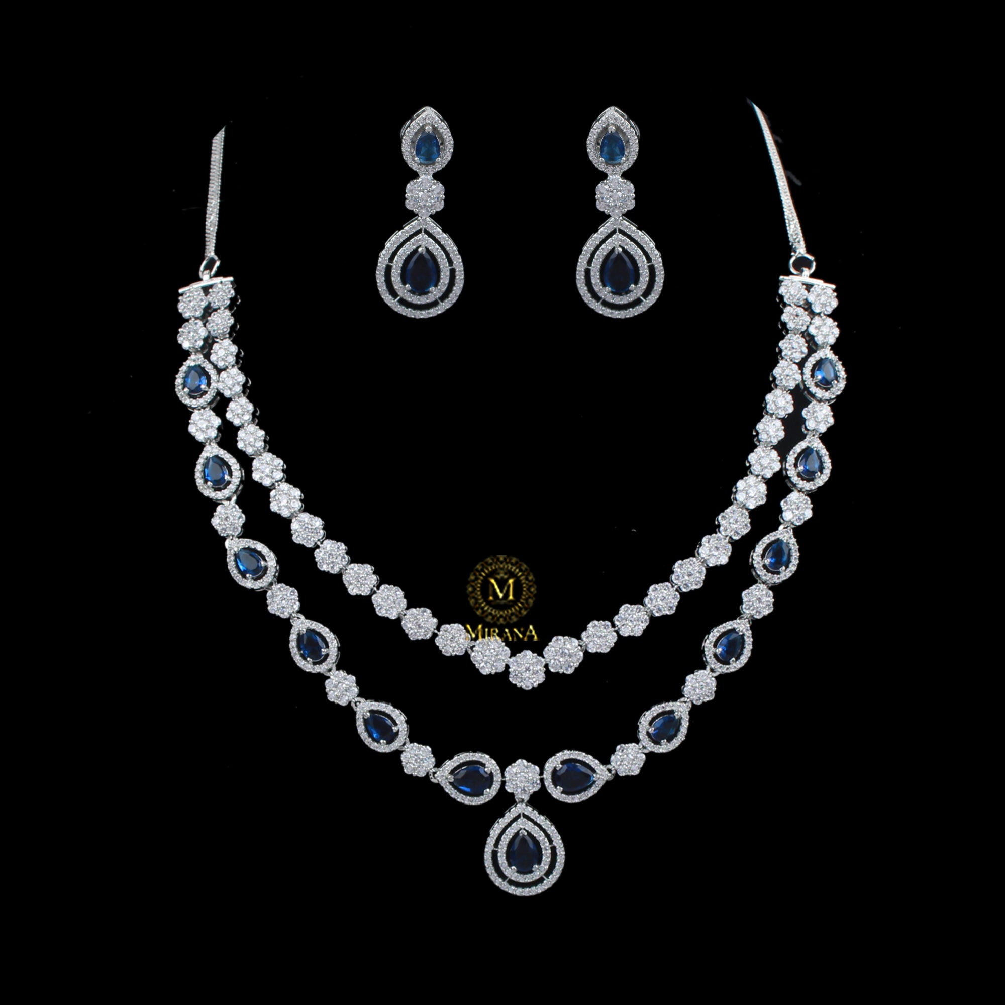 Olivia Sapphire Blue Designer Necklace Set