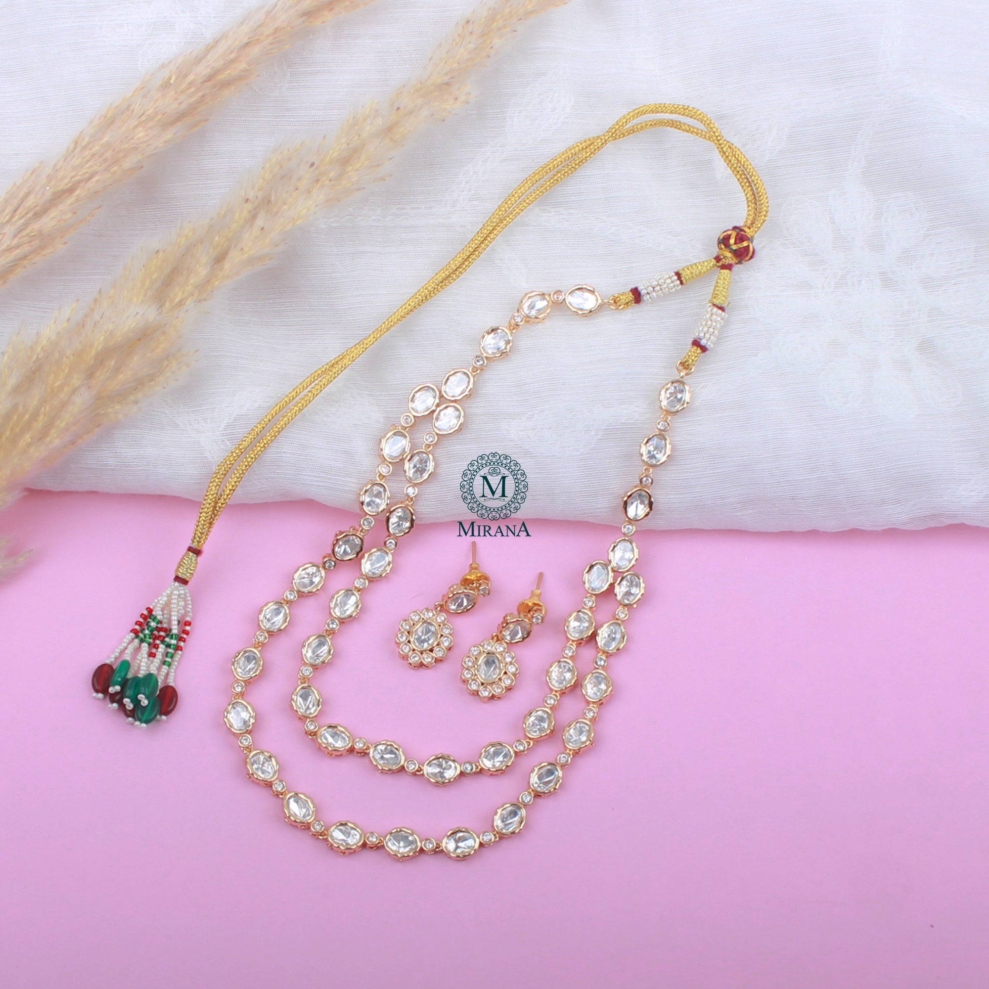 Jivika Double Layered Polki Necklace Set