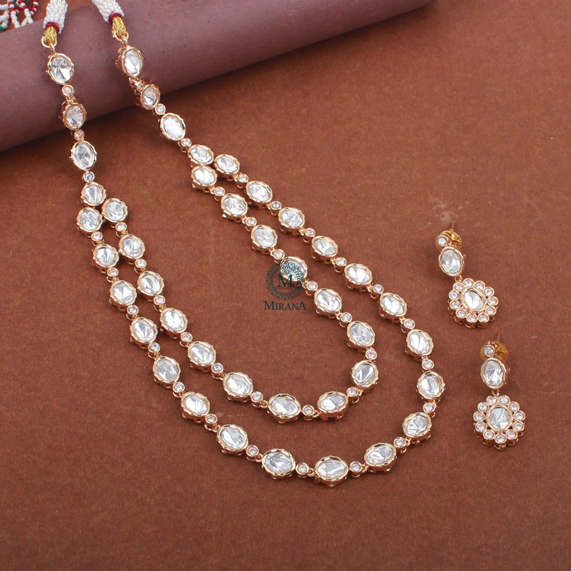 Jivika Double Layered Polki Necklace Set