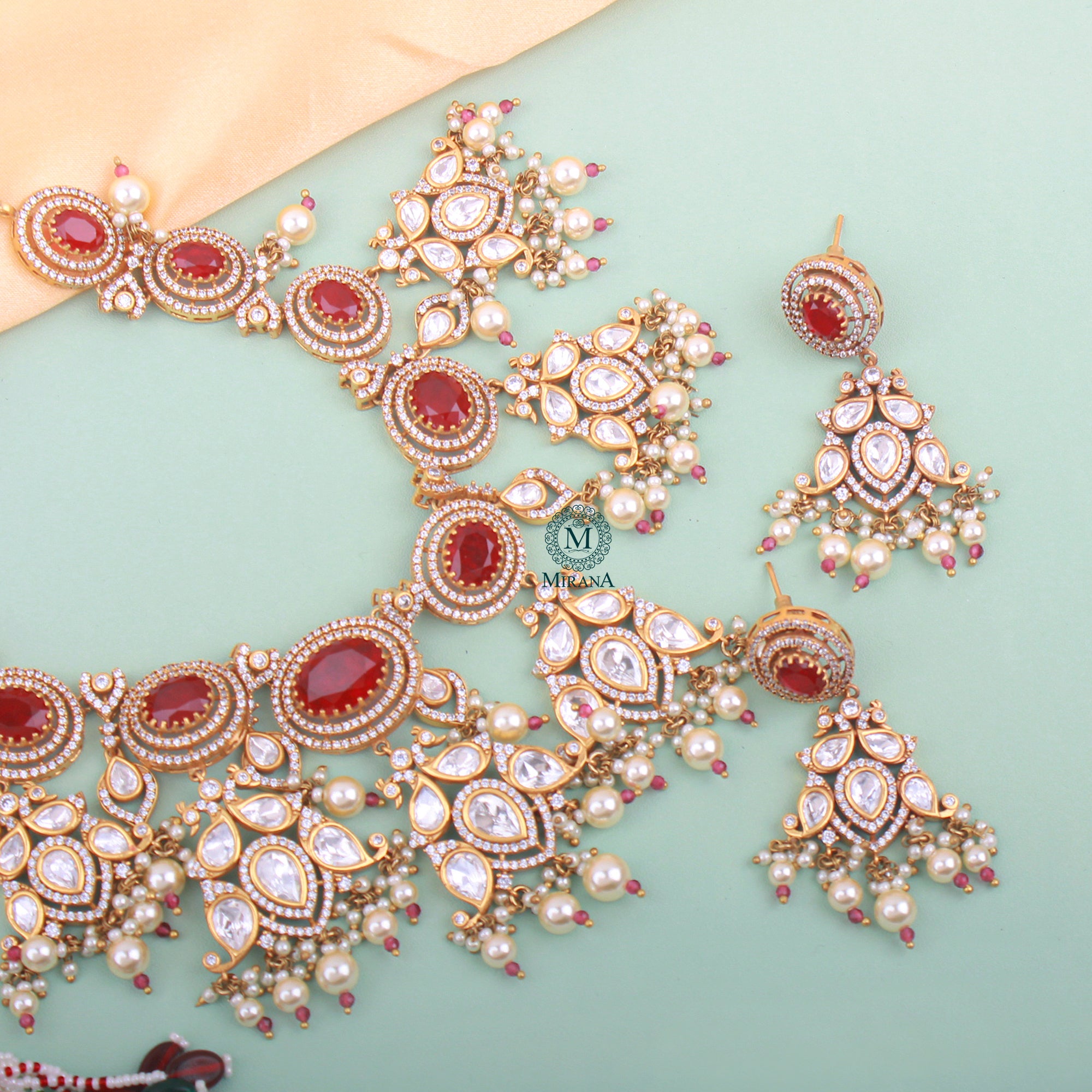 Sundari Ruby Polki Designer Necklace Set