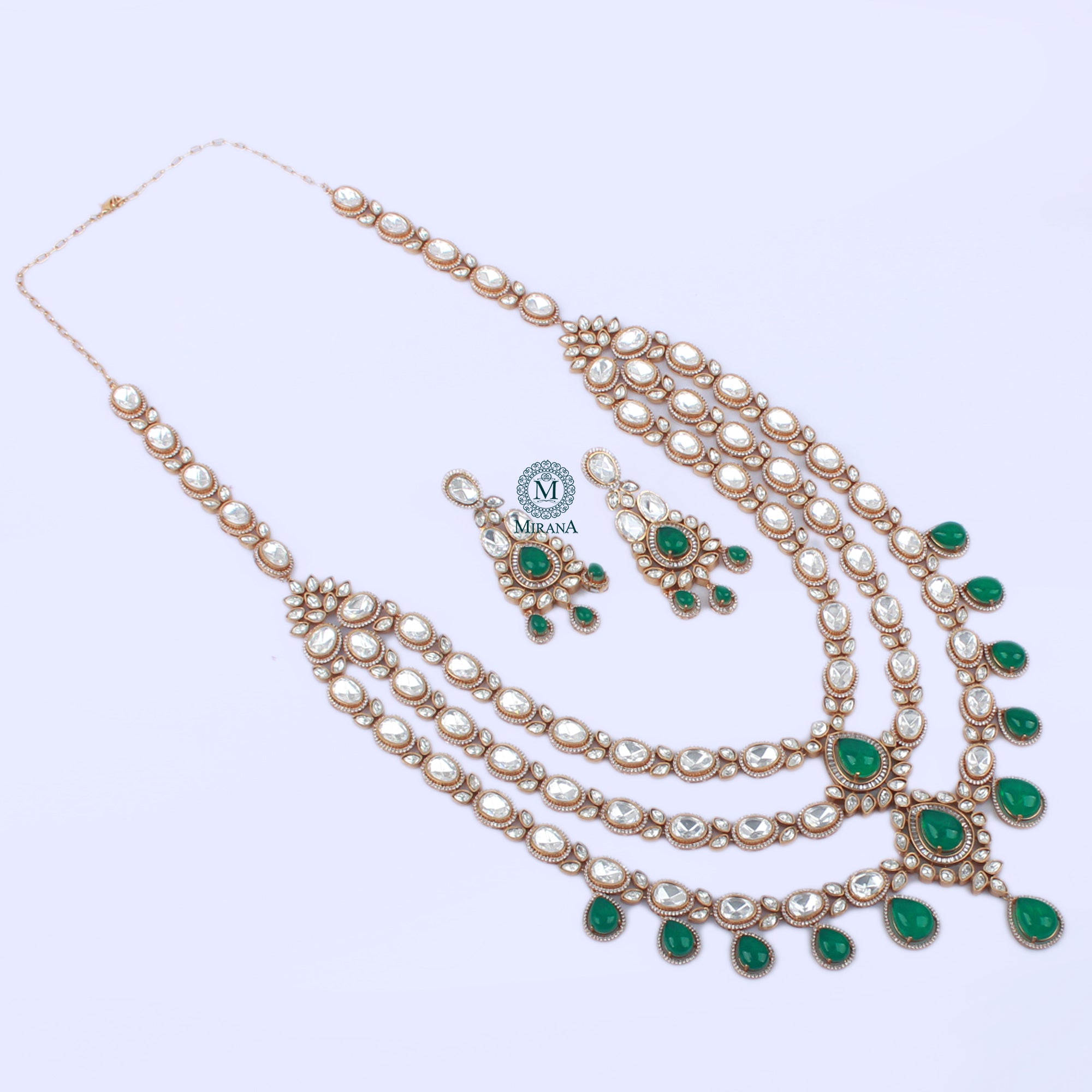 Sehal Emerald Green Bridal Moissanite Layered Necklace Set