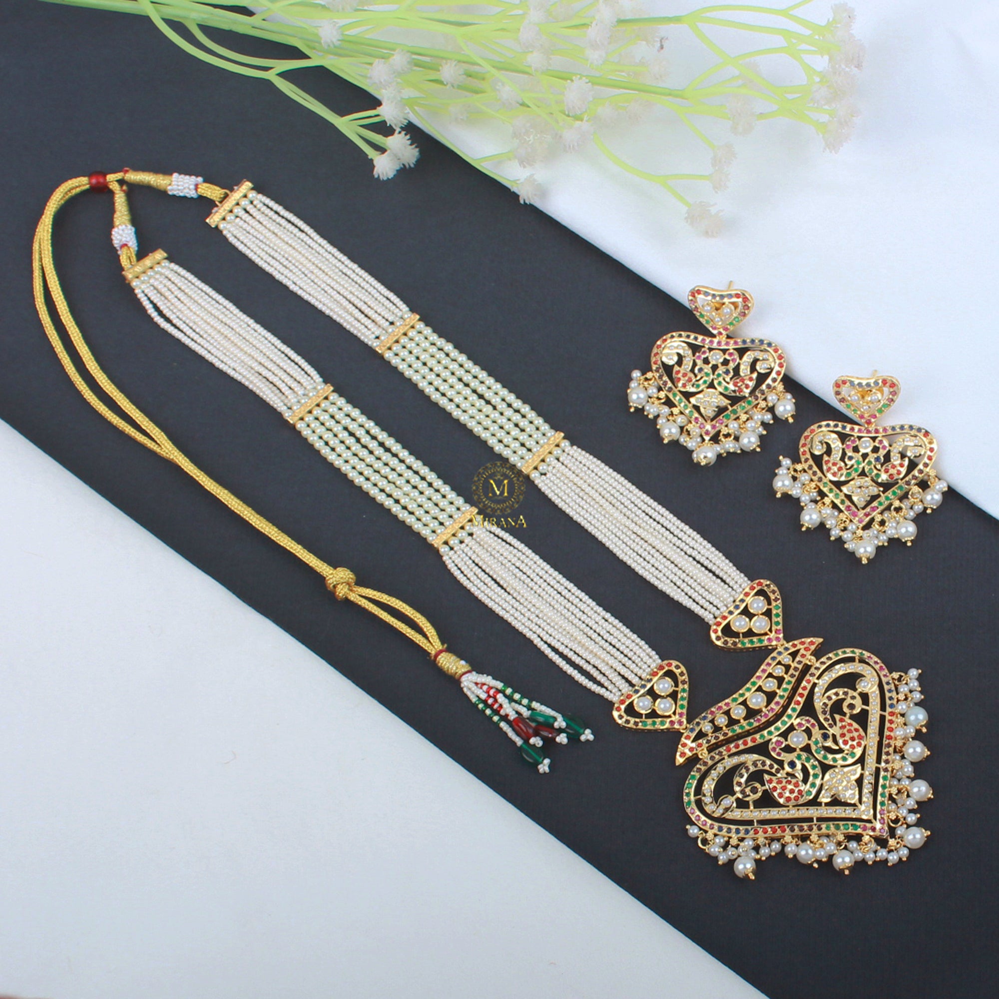 Leena Jadau Designer Long Necklace Set