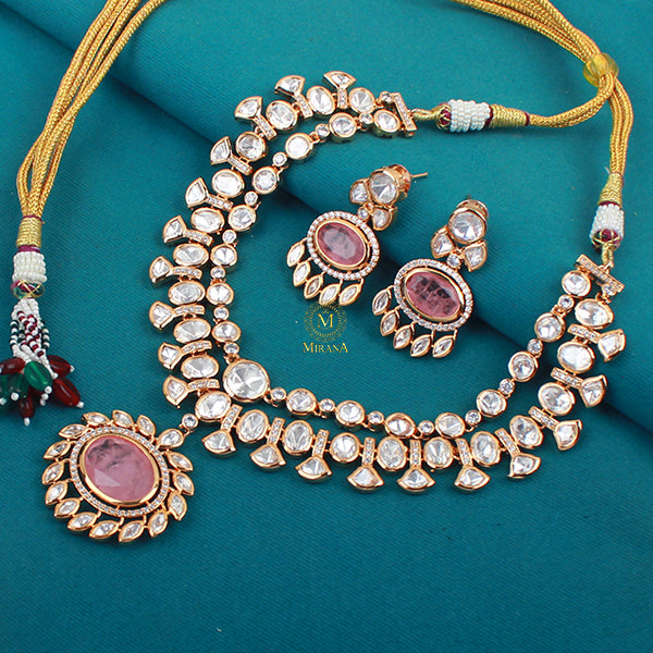 Taara Pastel Pink Double Layered Necklace Set