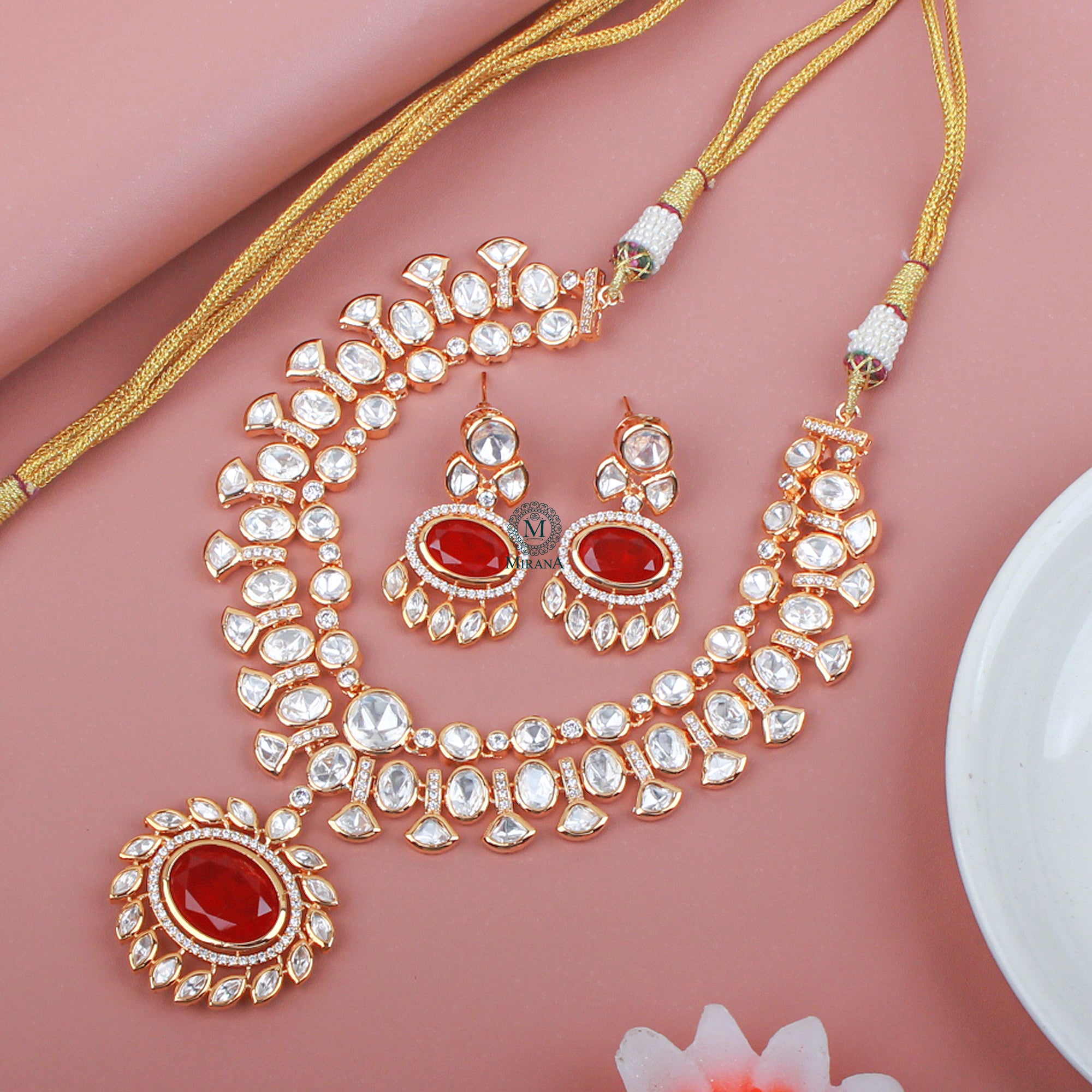 Taara Ruby Double Layered Polki Necklace Set
