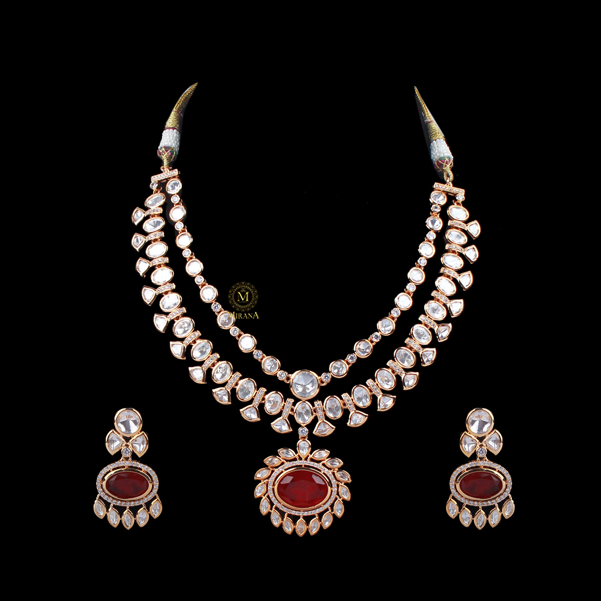 Taara Ruby Double Layered Polki Necklace Set