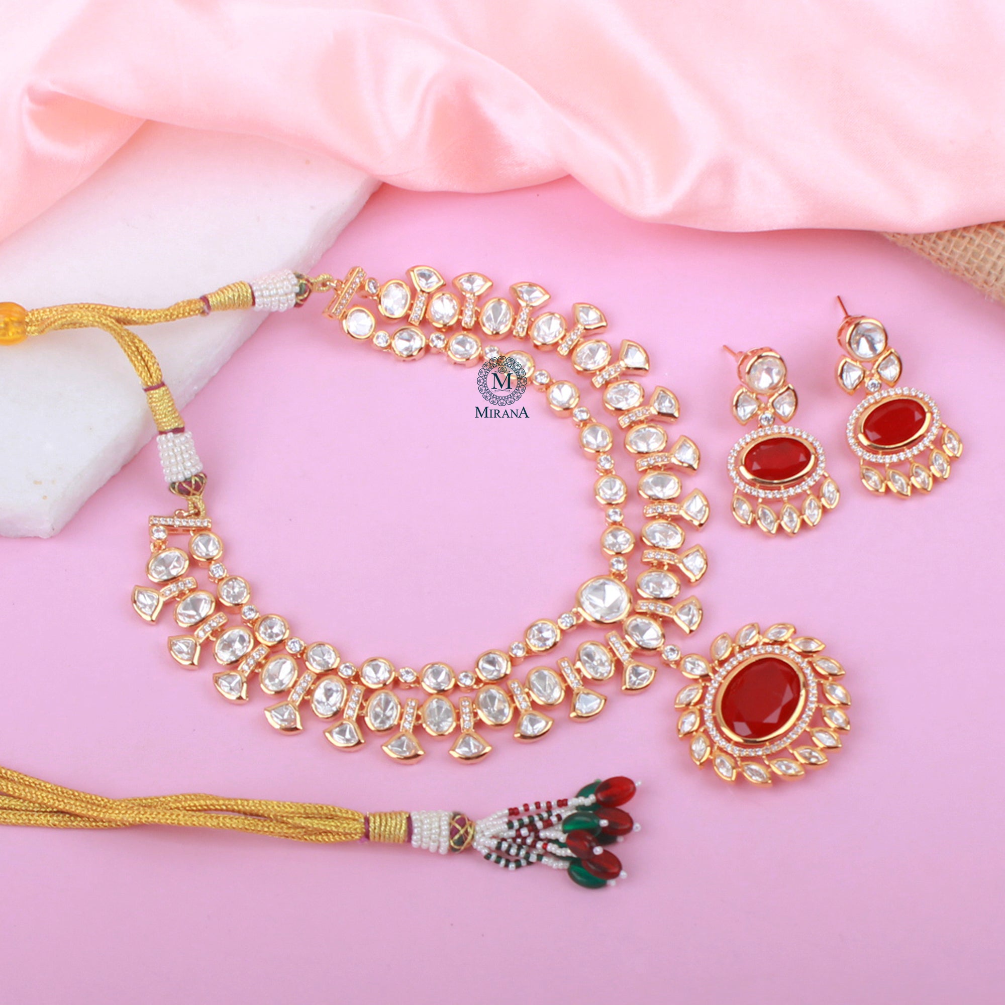 Taara Ruby Double Layered Polki Necklace Set
