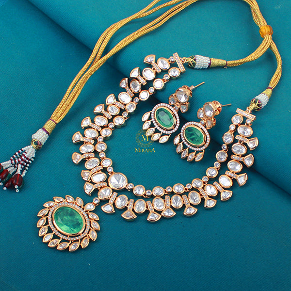 Taara Pastel Green Double Layered Necklace Set