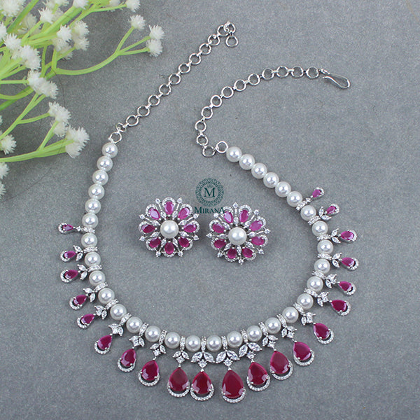 Henia Ruby CZ Designer Necklace Set