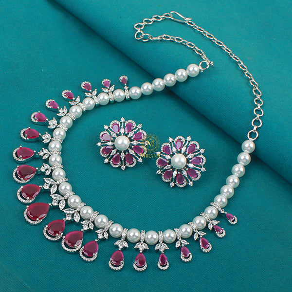 Henia Ruby CZ Designer Necklace Set