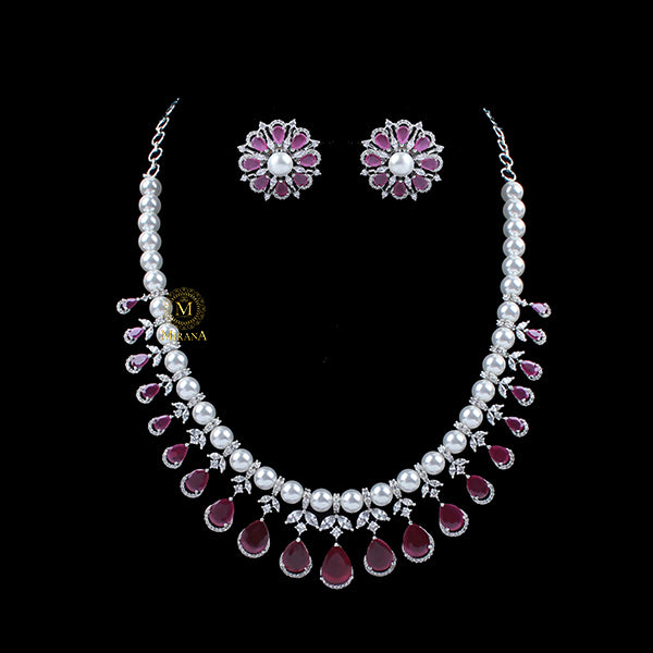 Henia Ruby CZ Designer Necklace Set