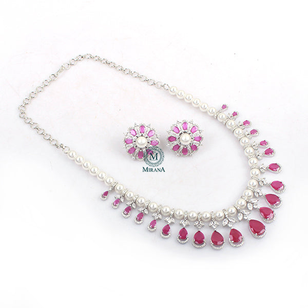 Henia Ruby CZ Designer Necklace Set