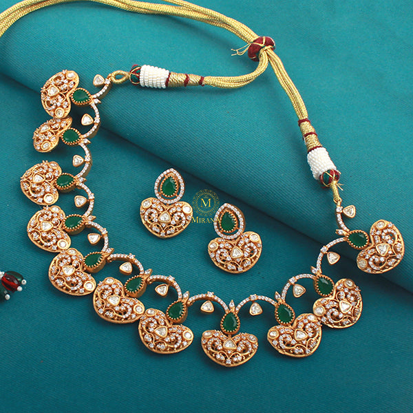 Ishaani Emerald Green Moissanite Necklace Set