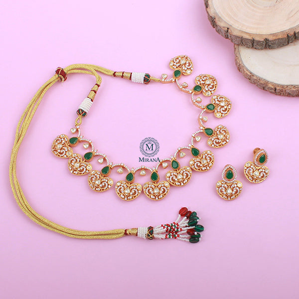 Ishaani Emerald Green Moissanite Necklace Set