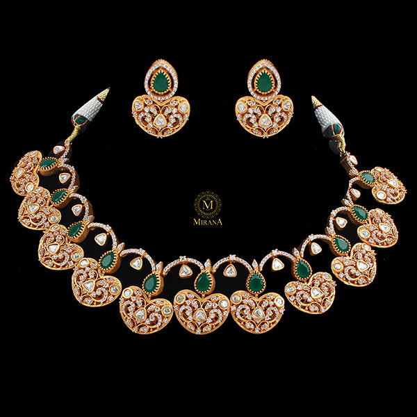 Ishaani Emerald Green Moissanite Necklace Set