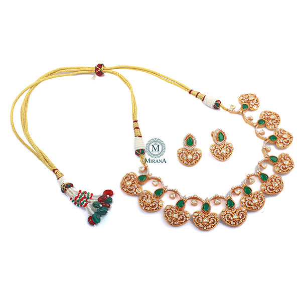 Ishaani Emerald Green Moissanite Necklace Set