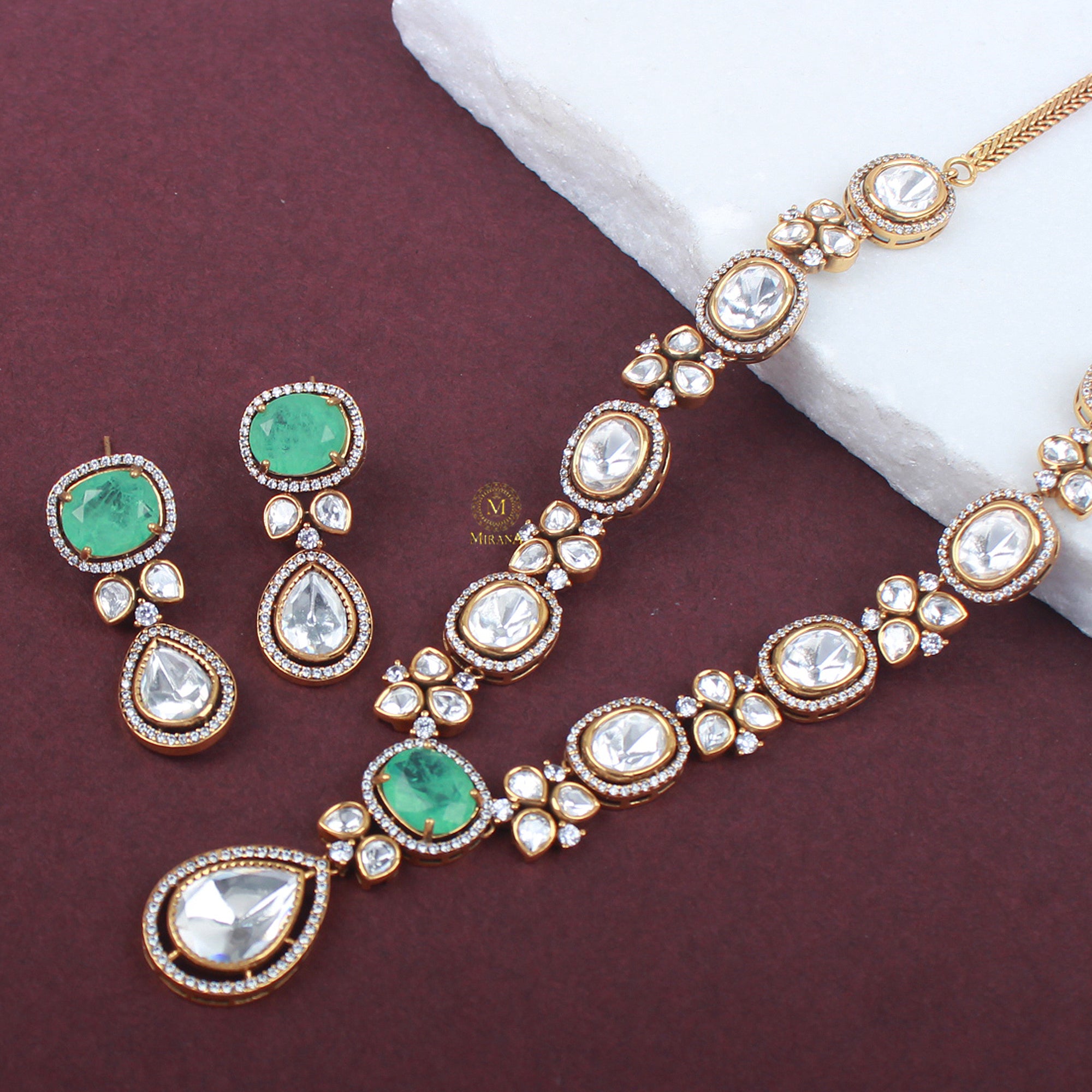 Avni Mint Green Polki Necklace Set