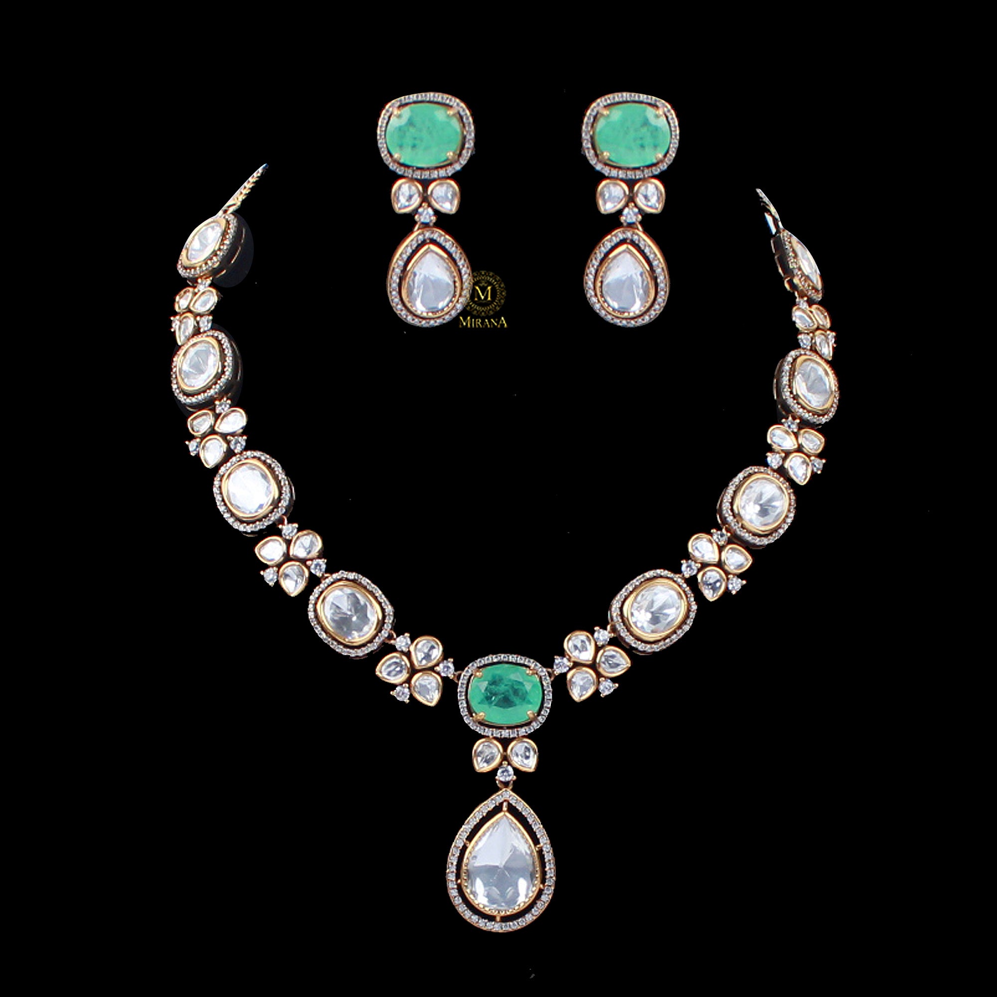 Avni Mint Green Polki Necklace Set