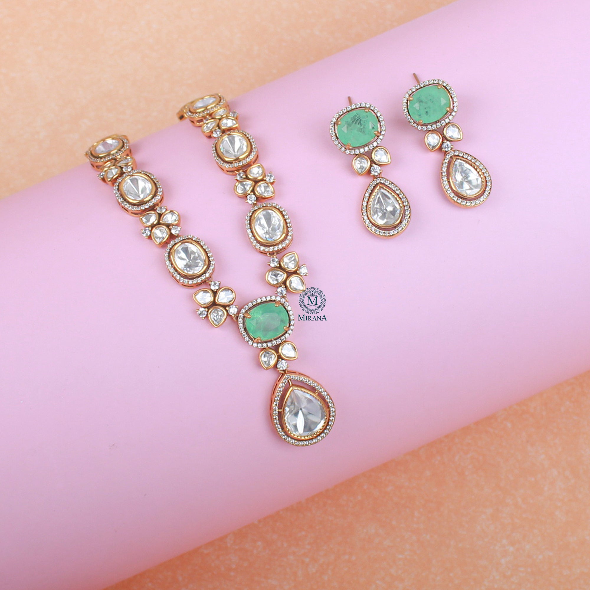 Avni Mint Green Polki Necklace Set