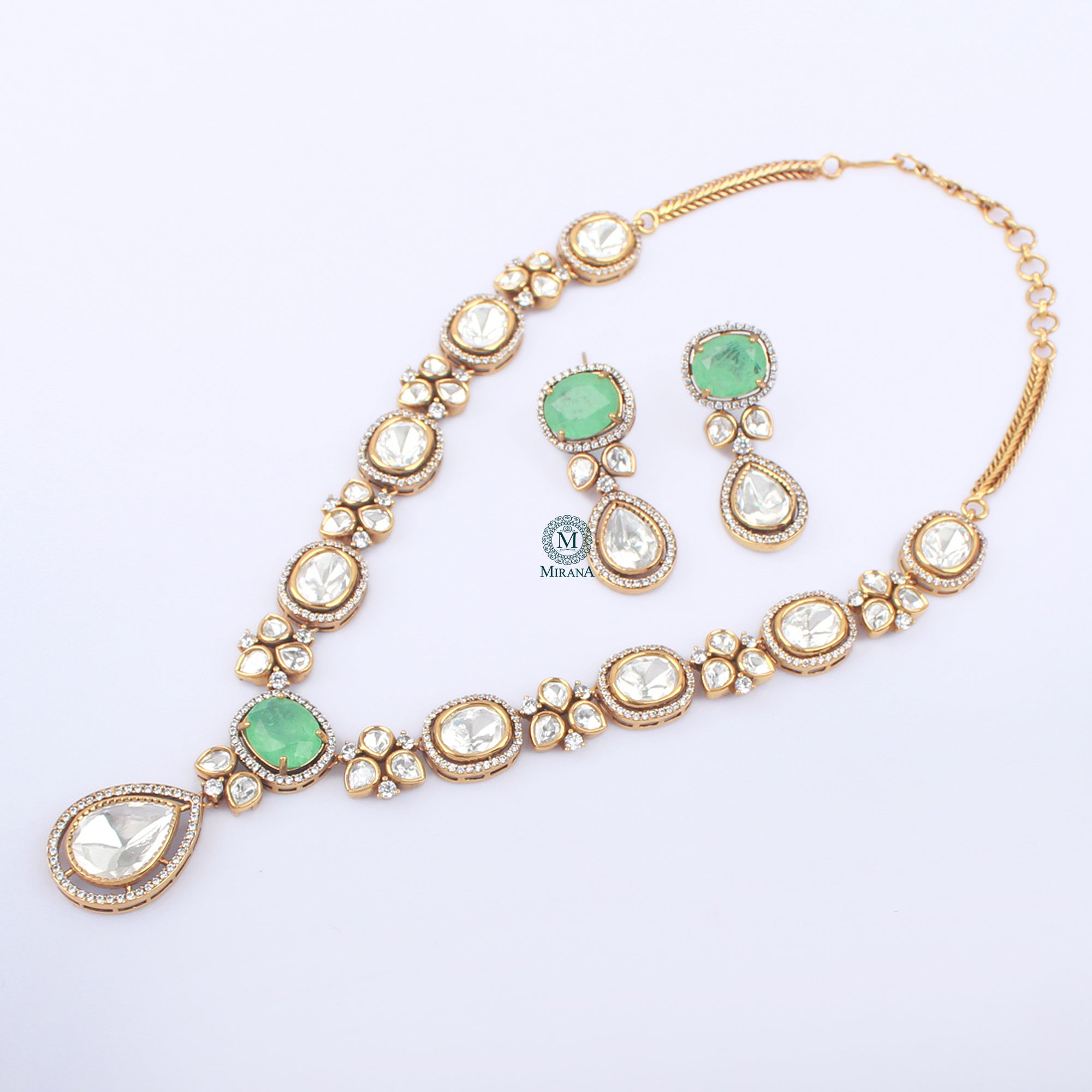 Avni Mint Green Polki Necklace Set
