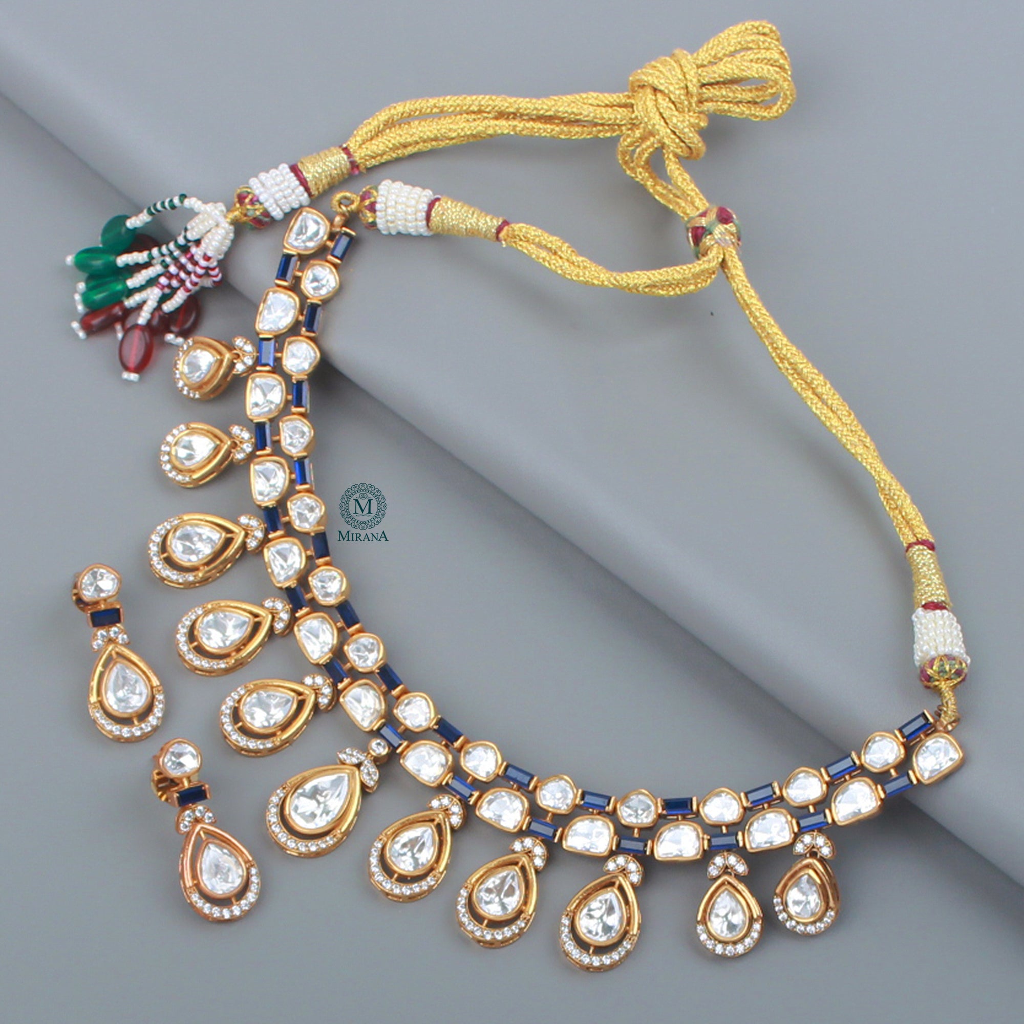 Amrai Sapphire Blue Polki Necklace Set