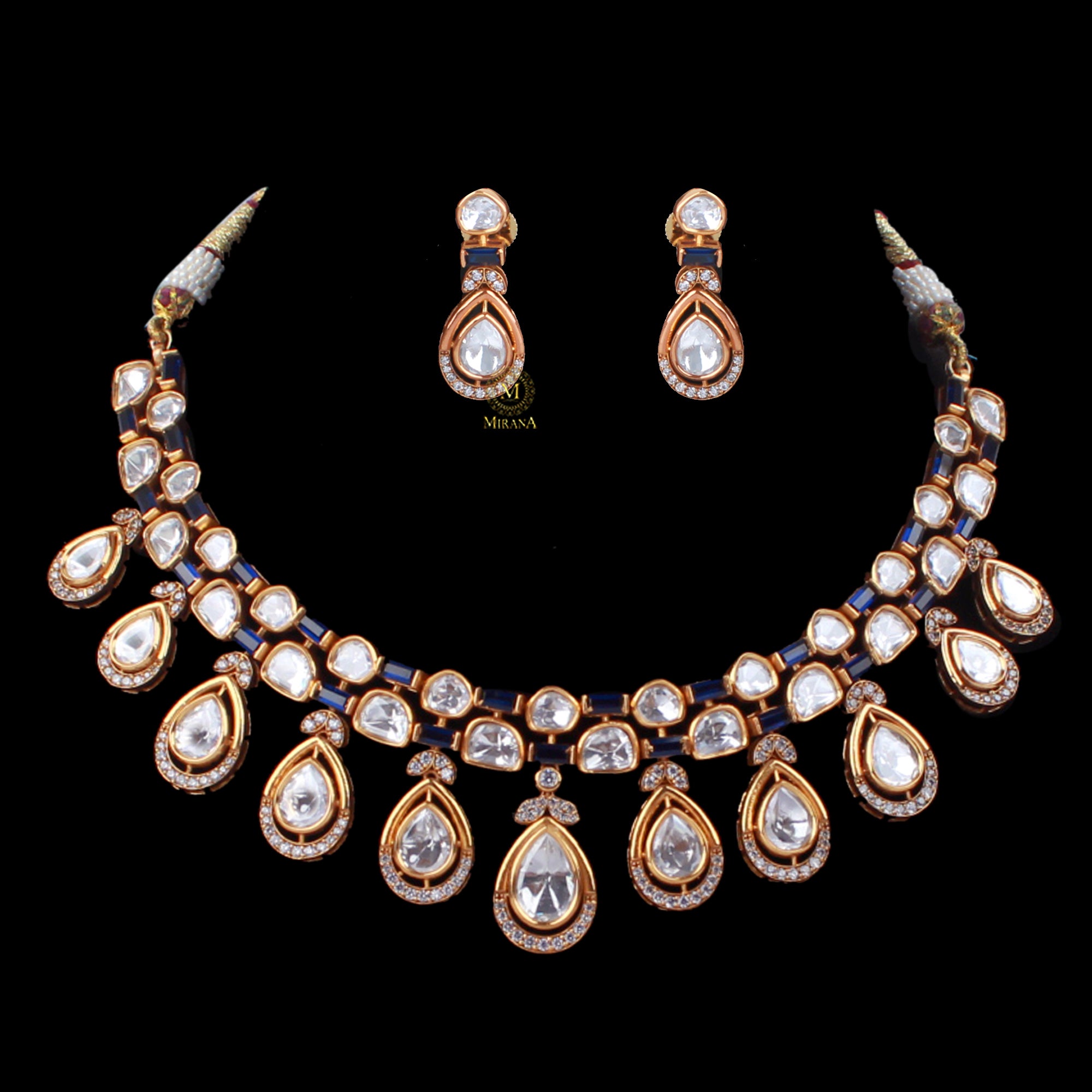 Amrai Sapphire Blue Polki Necklace Set