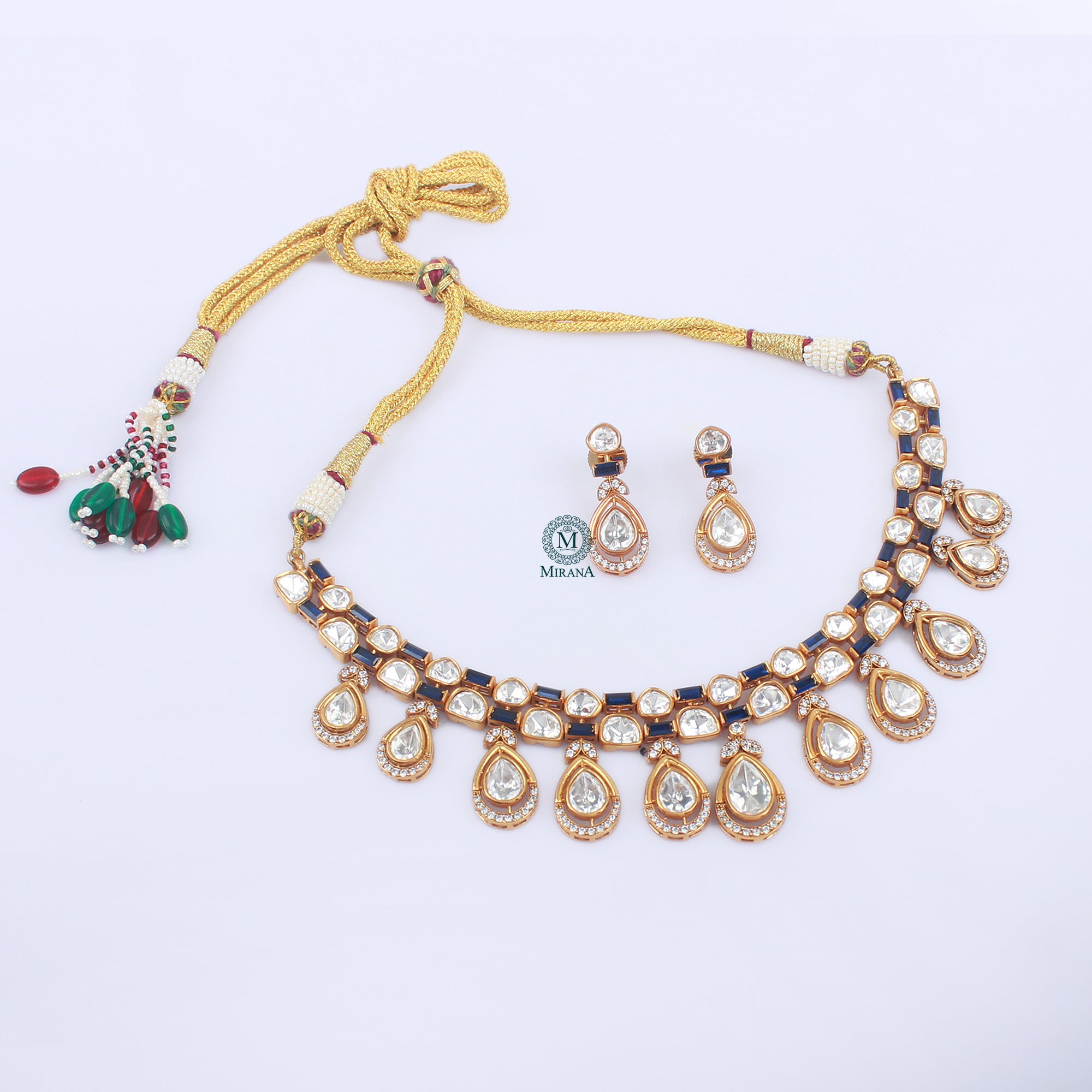 Amrai Sapphire Blue Polki Necklace Set
