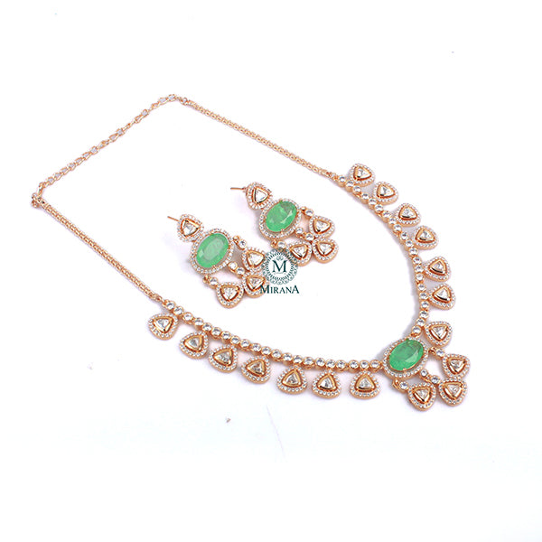 Yamika Pastel Green Polki Necklace Set