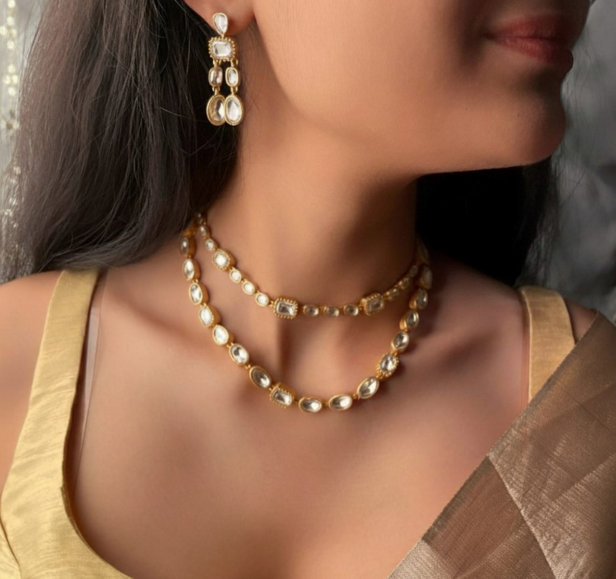 Sunidhi Moissanite Polki Layered NeckLace Set
