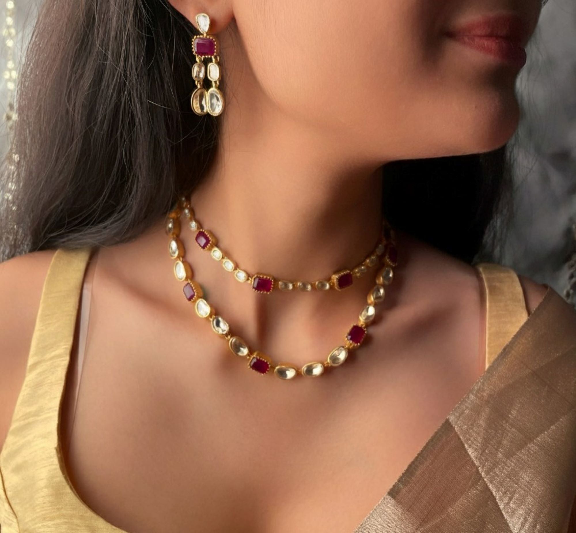 Sunidhi Moissanite Polki Layered NeckLace Set
