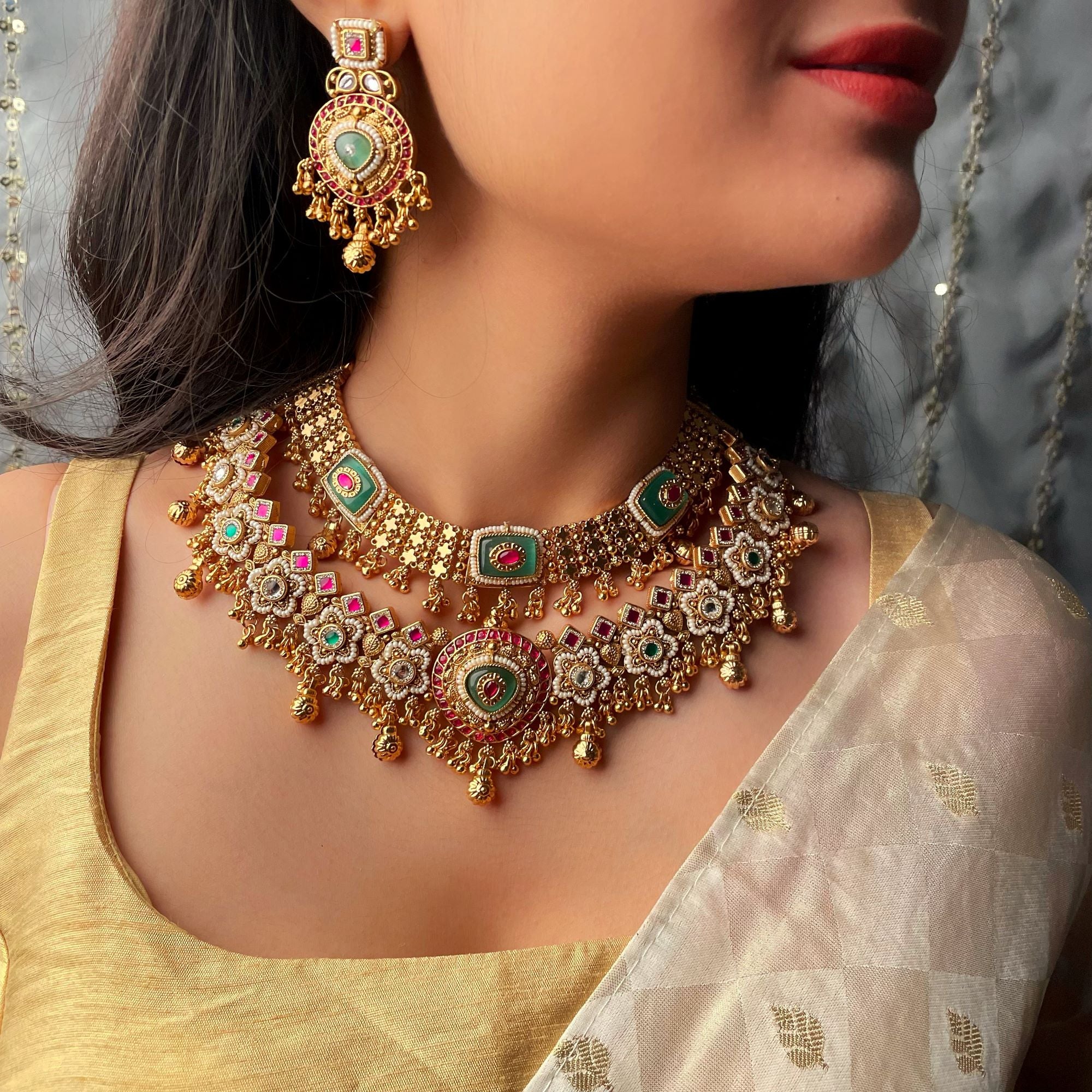 Anusuiya Antique Bridal Layered Necklace Set