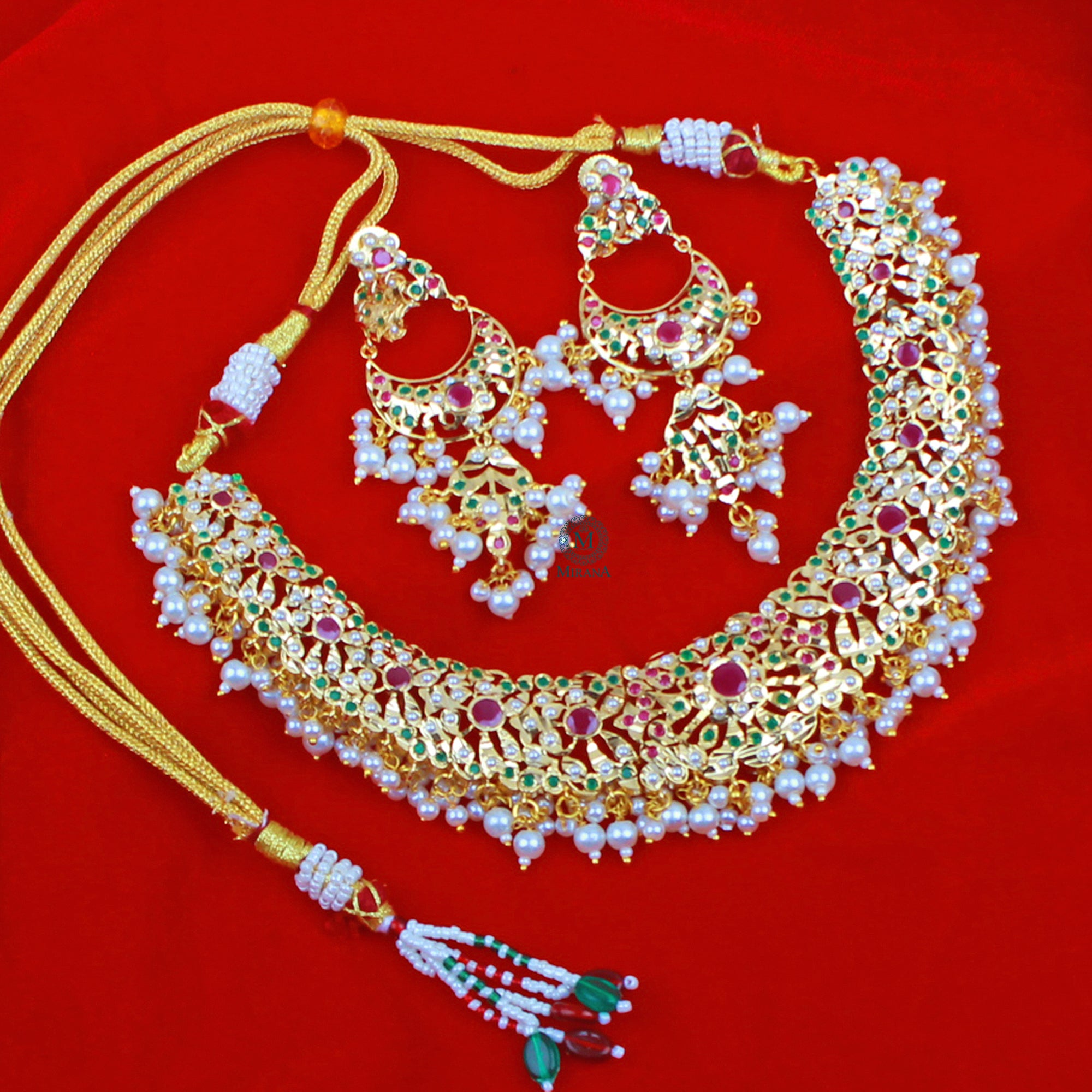 Yutika Ruby Green Pearl Jadau Necklace Set